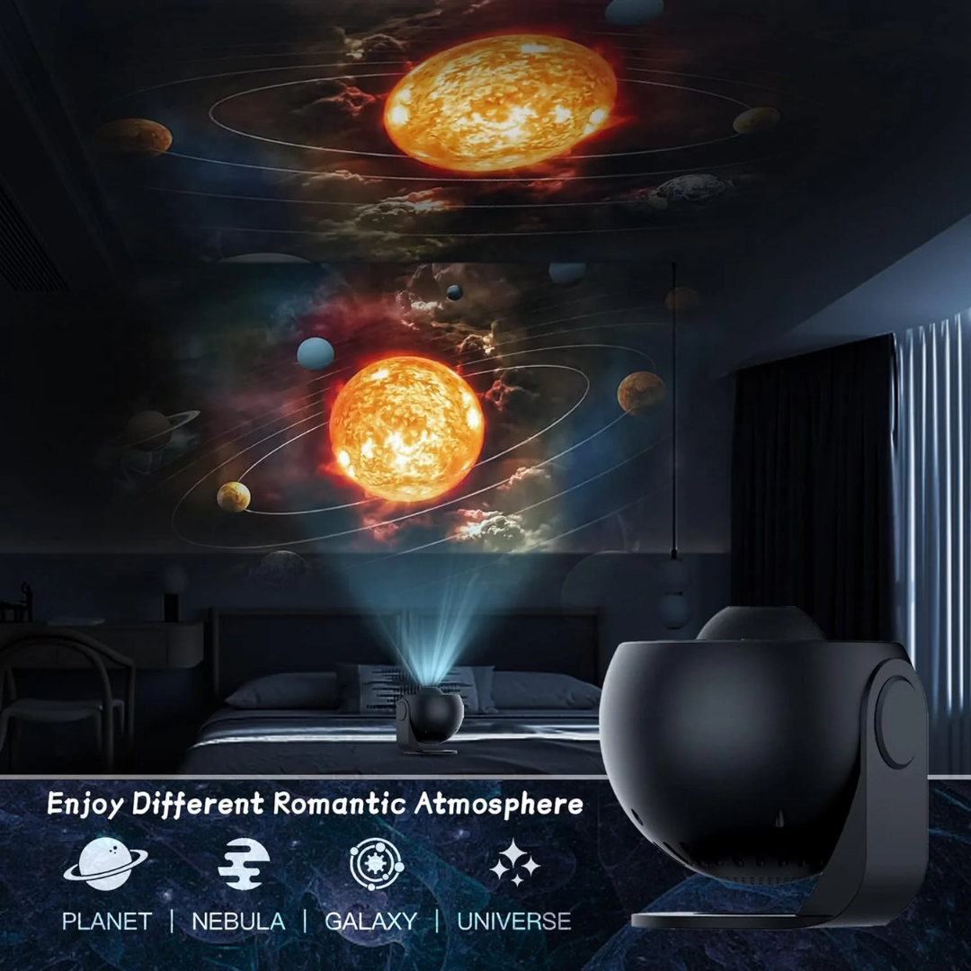 Proyector de galaxias Celestial Dreams con luz estelar giratoria 360° y películas HD