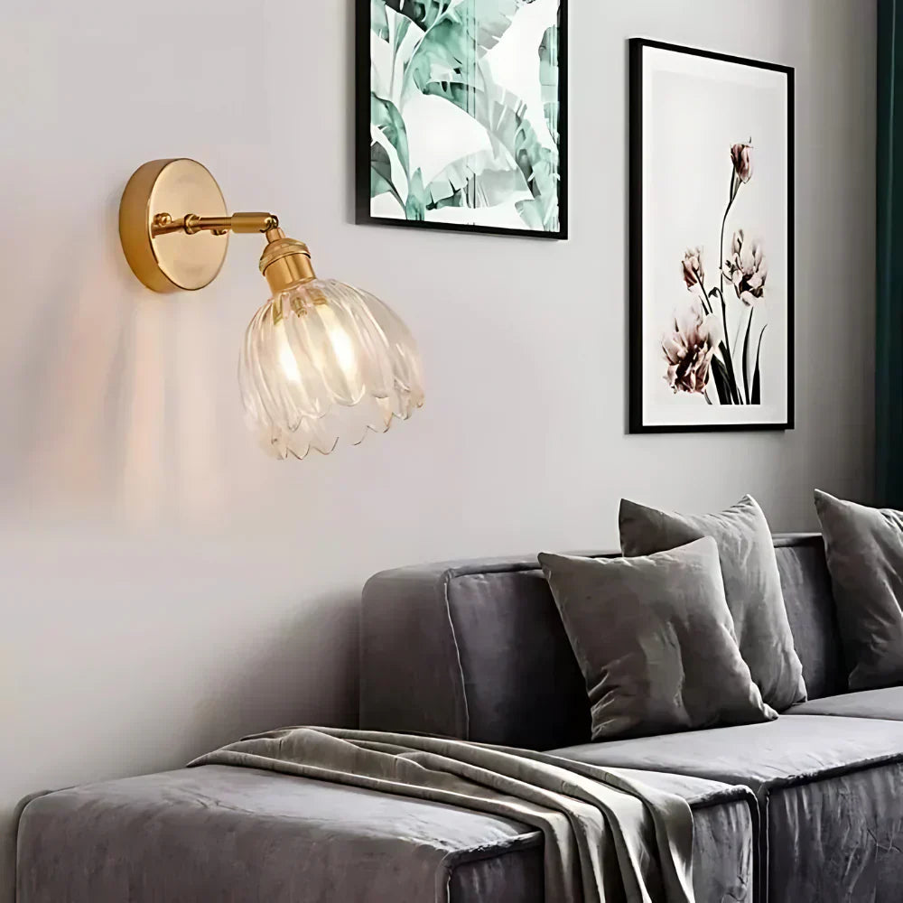Applique da parete vintage in ottone con vetro a tulipano 1 luce