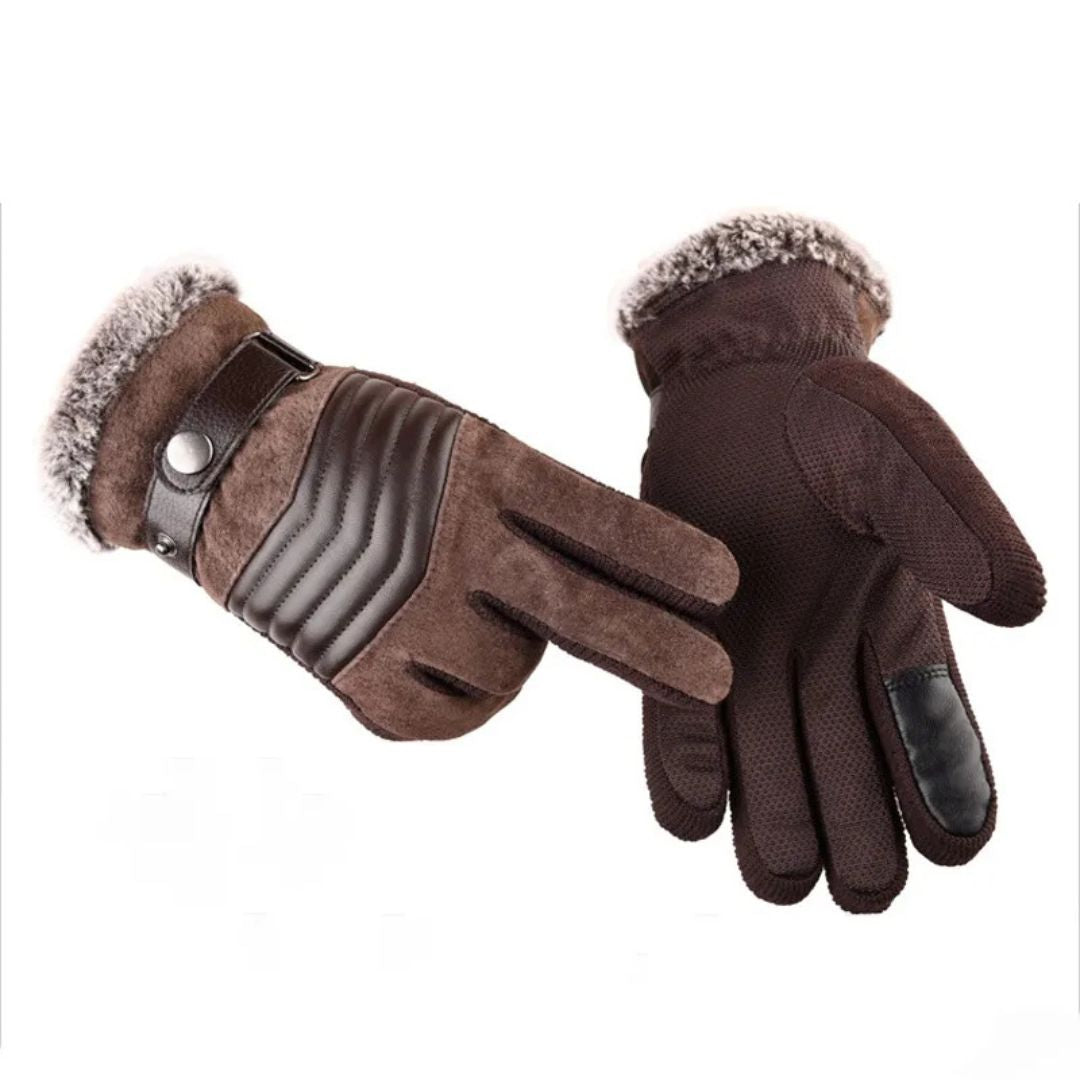 Guantes de invierno para hombre con pantalla táctil | Cálidos y cómodos con correa de cuero genuino