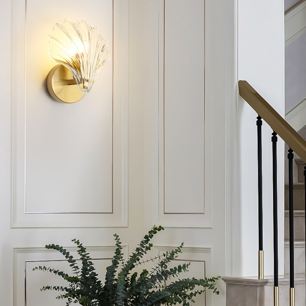 Art Deco Messing Glas Muschel Wandleuchter LED 1-Flammig