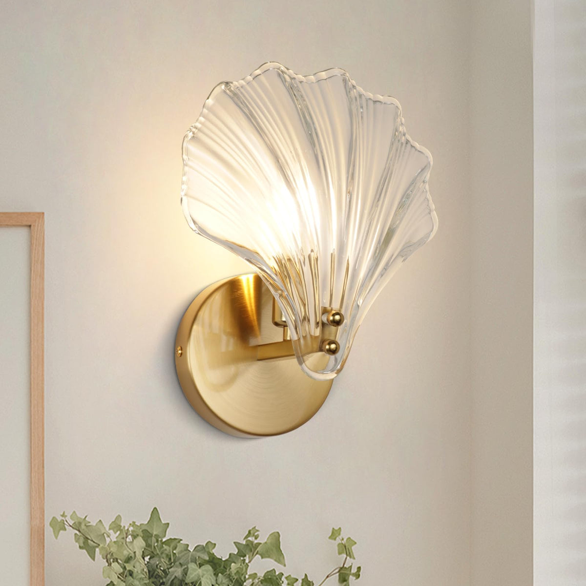 Art Deco Messing Glas Muschel Wandleuchter LED 1-Flammig