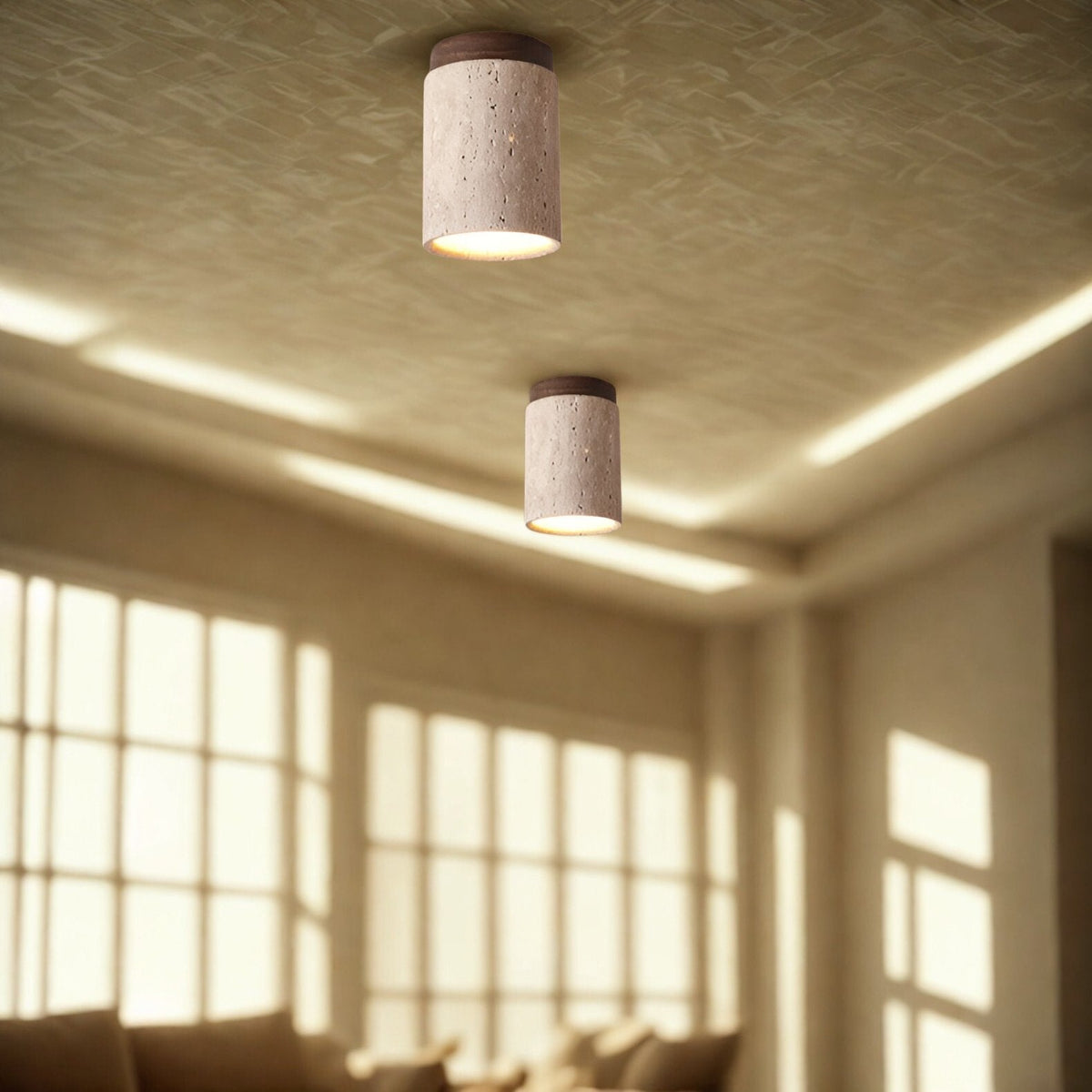 Eleganter Travertin-Zylinder LED-Deckenstrahler 1-flammig