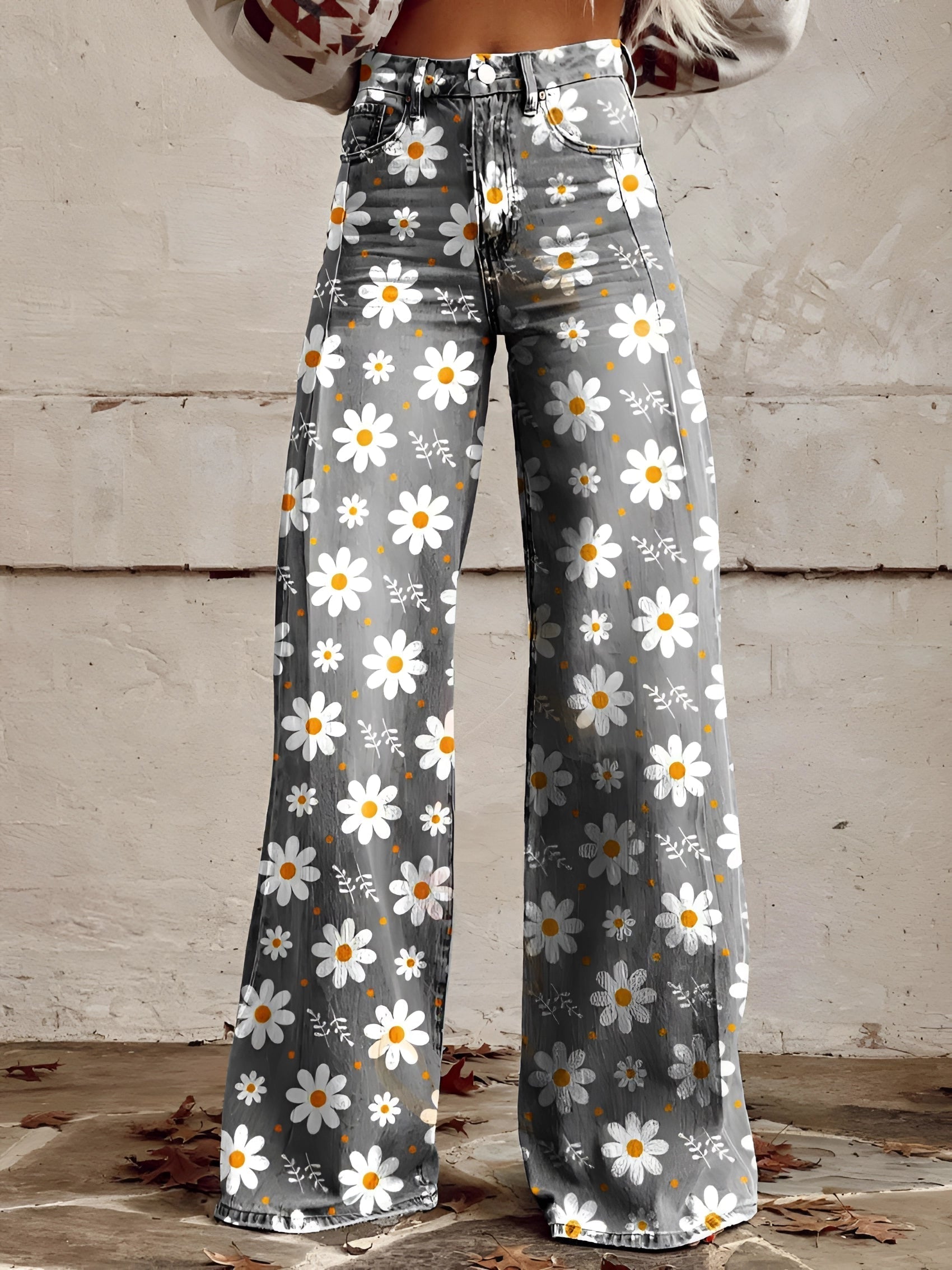 BOLD BLOOM | HIGH WAIST WIDE LEG FLORAL JEANS