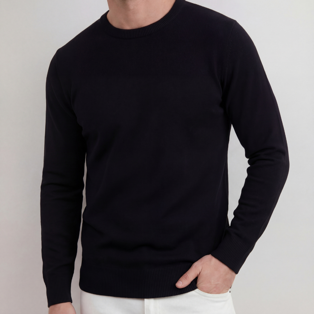 Schwarzer Pullover mit Rundhalsausschnitt