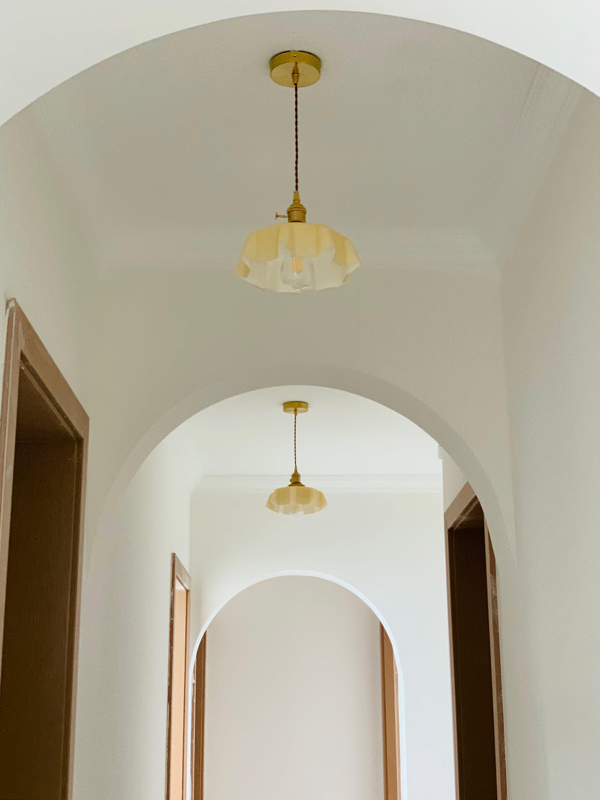 French Ruffled Glass Brass Pendant Light 1-Light
