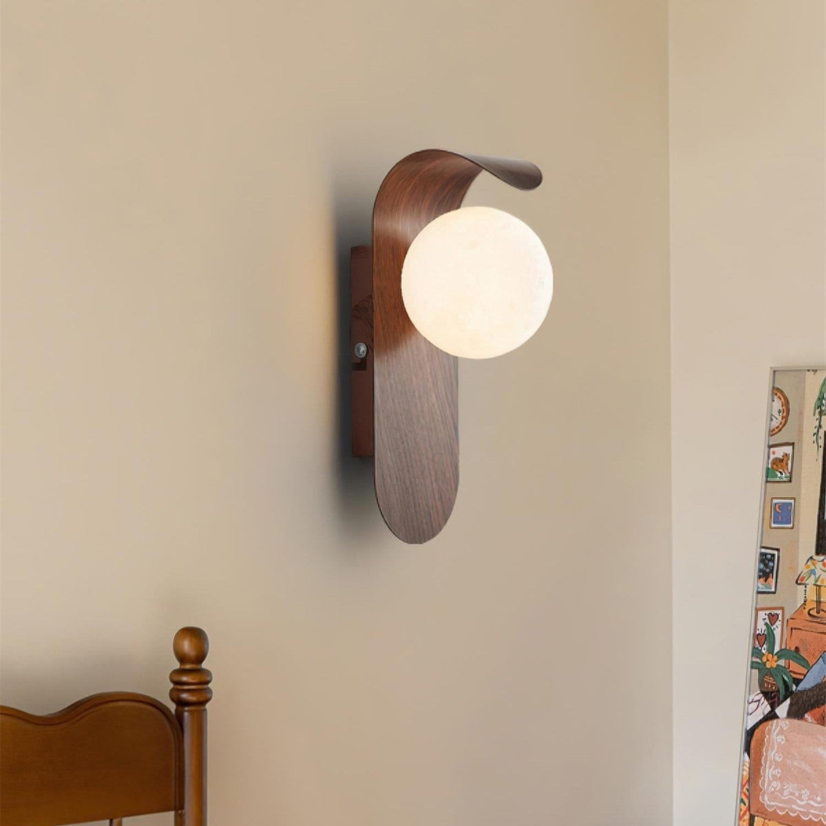 Nordische Holz-Kugel LED-Wandleuchte 1-flammig