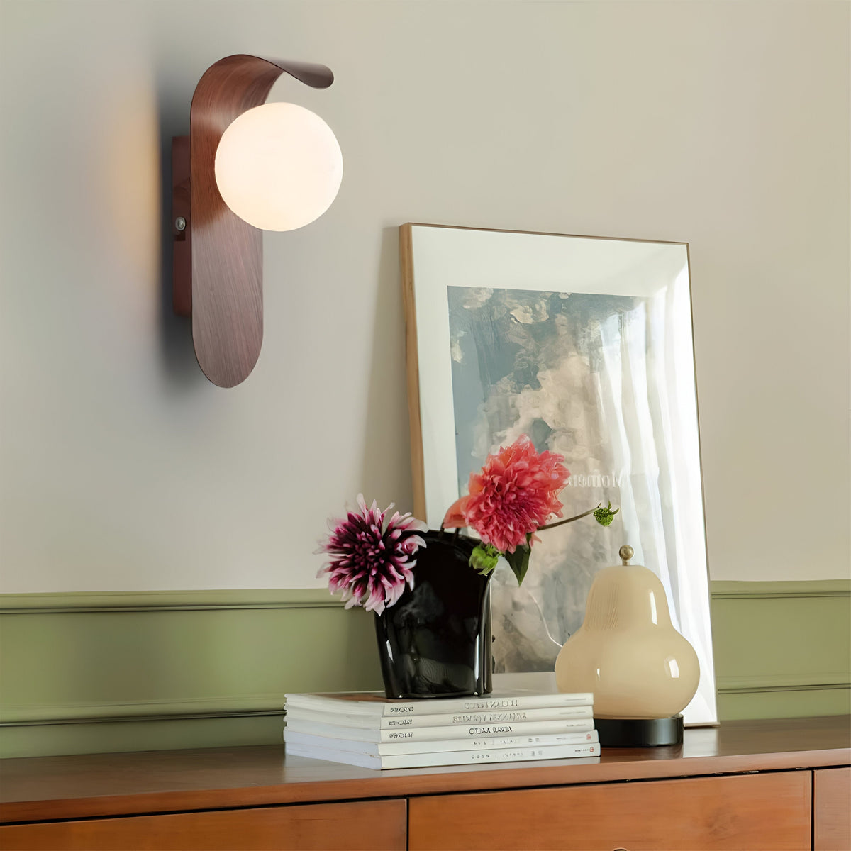 Nordische Holz-Kugel LED-Wandleuchte 1-flammig