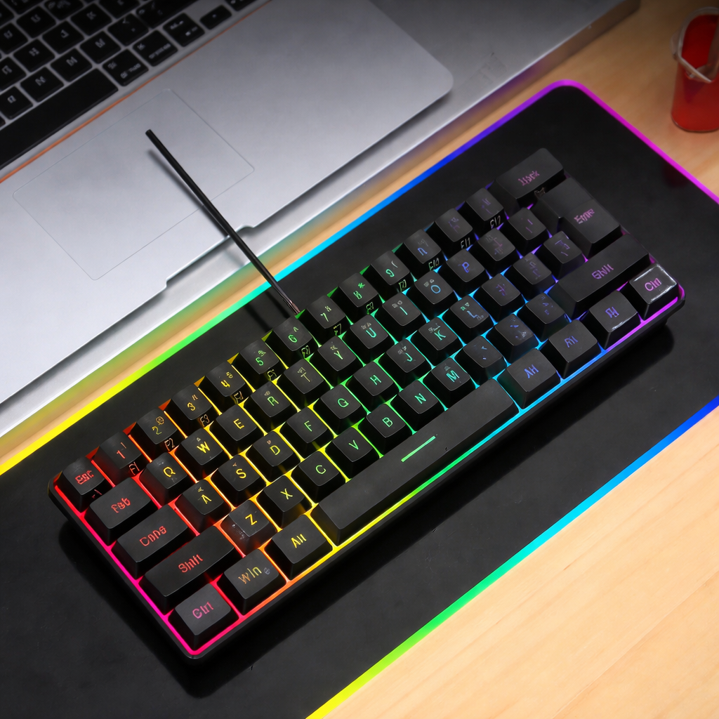 60% Wired Gaming Keyboard – 61-Key Compact RGB Backlight Waterproof for PC & Mac