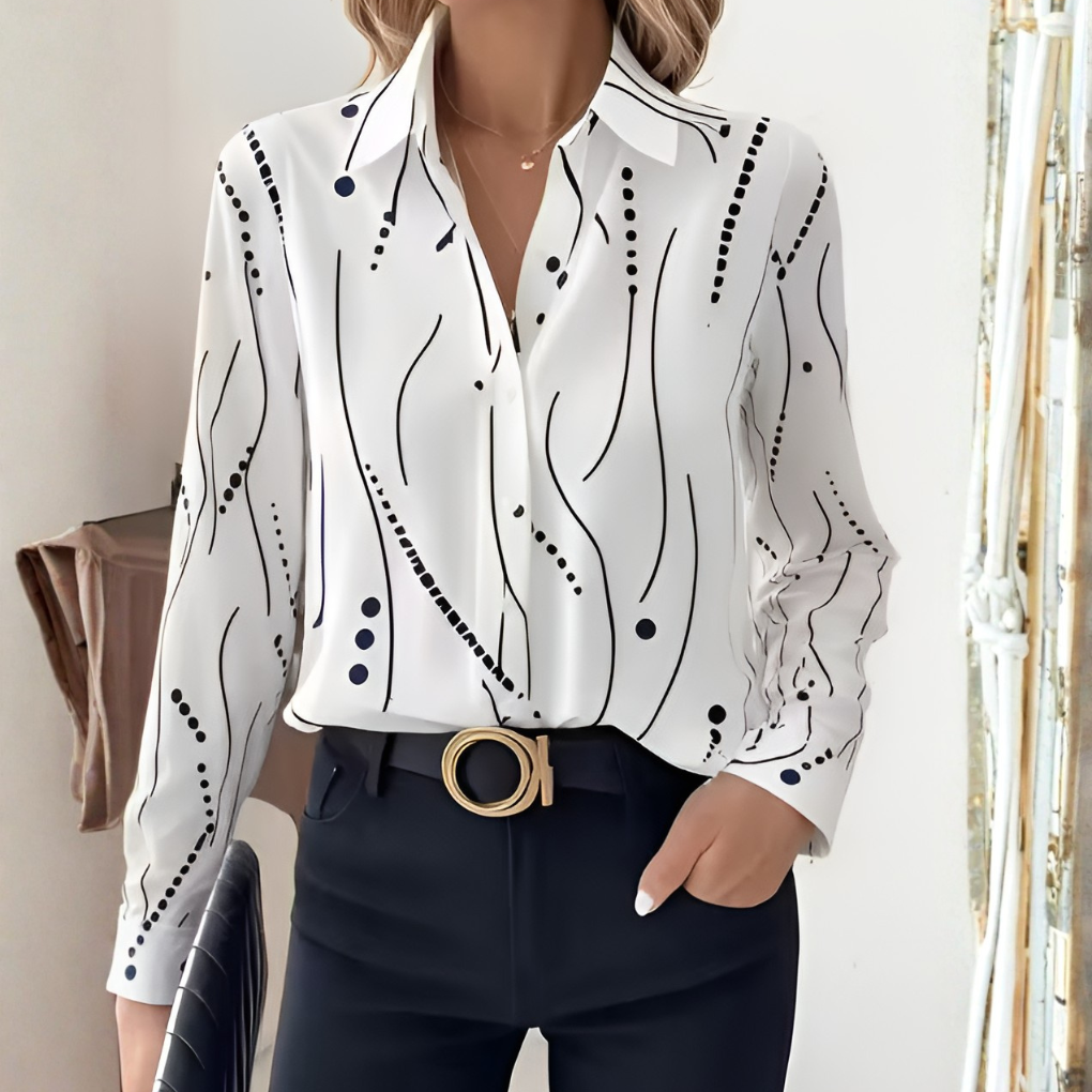 Women’s Plus Size Long‑Sleeve Patterned Shirt