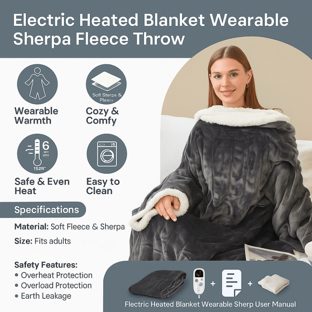 Elektrisch verwarmde deken draagbare Sherpa fleece deken voor volwassenen