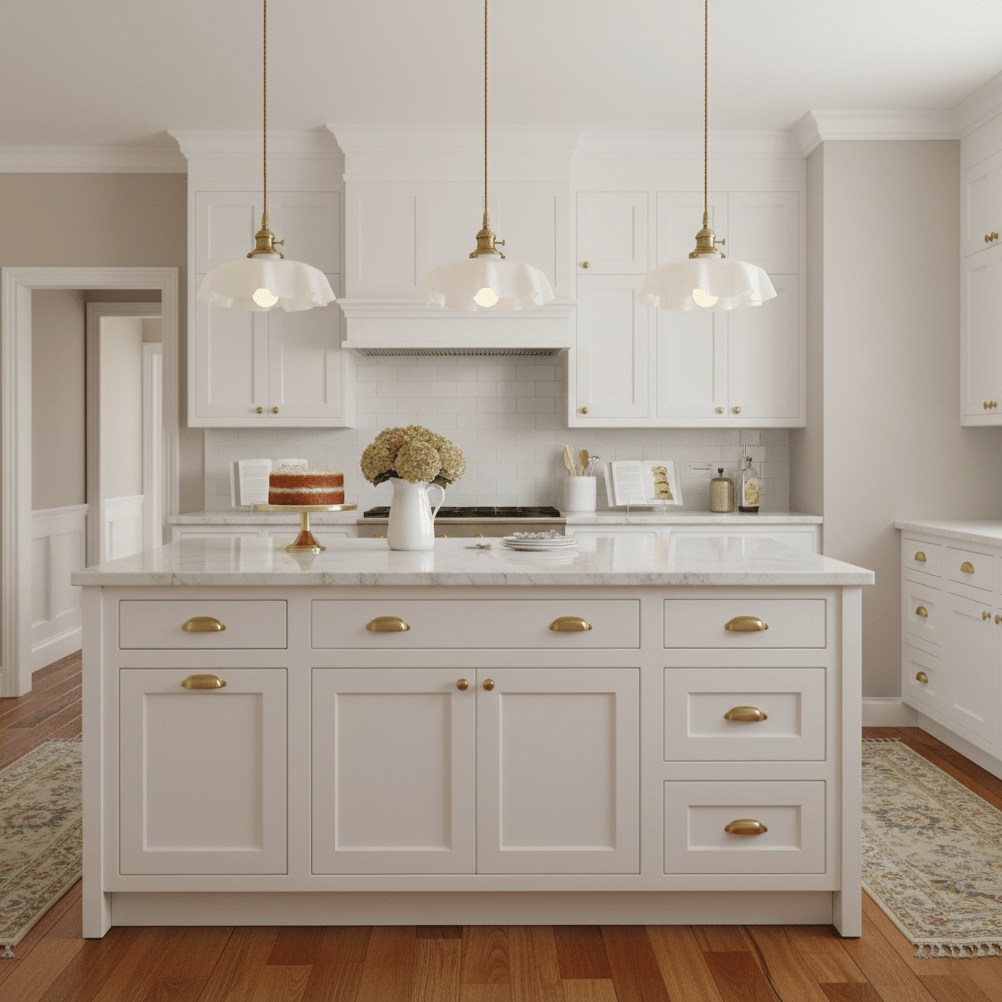 French Ruffled Glass Brass Pendant Light 1-Light