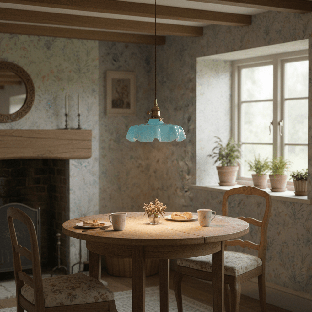 French Ruffled Glass Brass Pendant Light 1-Light