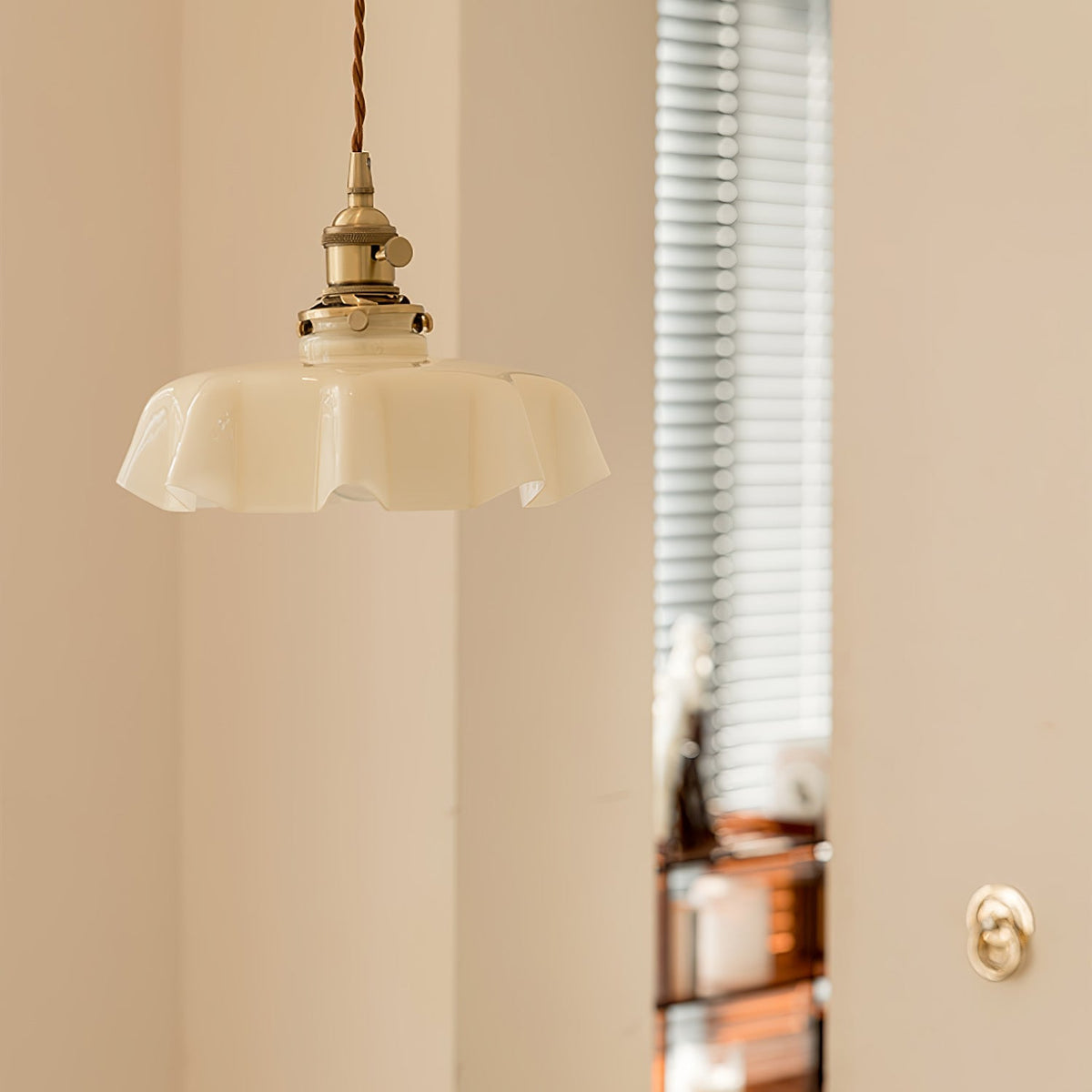 French Ruffled Glass Brass Pendant Light 1-Light