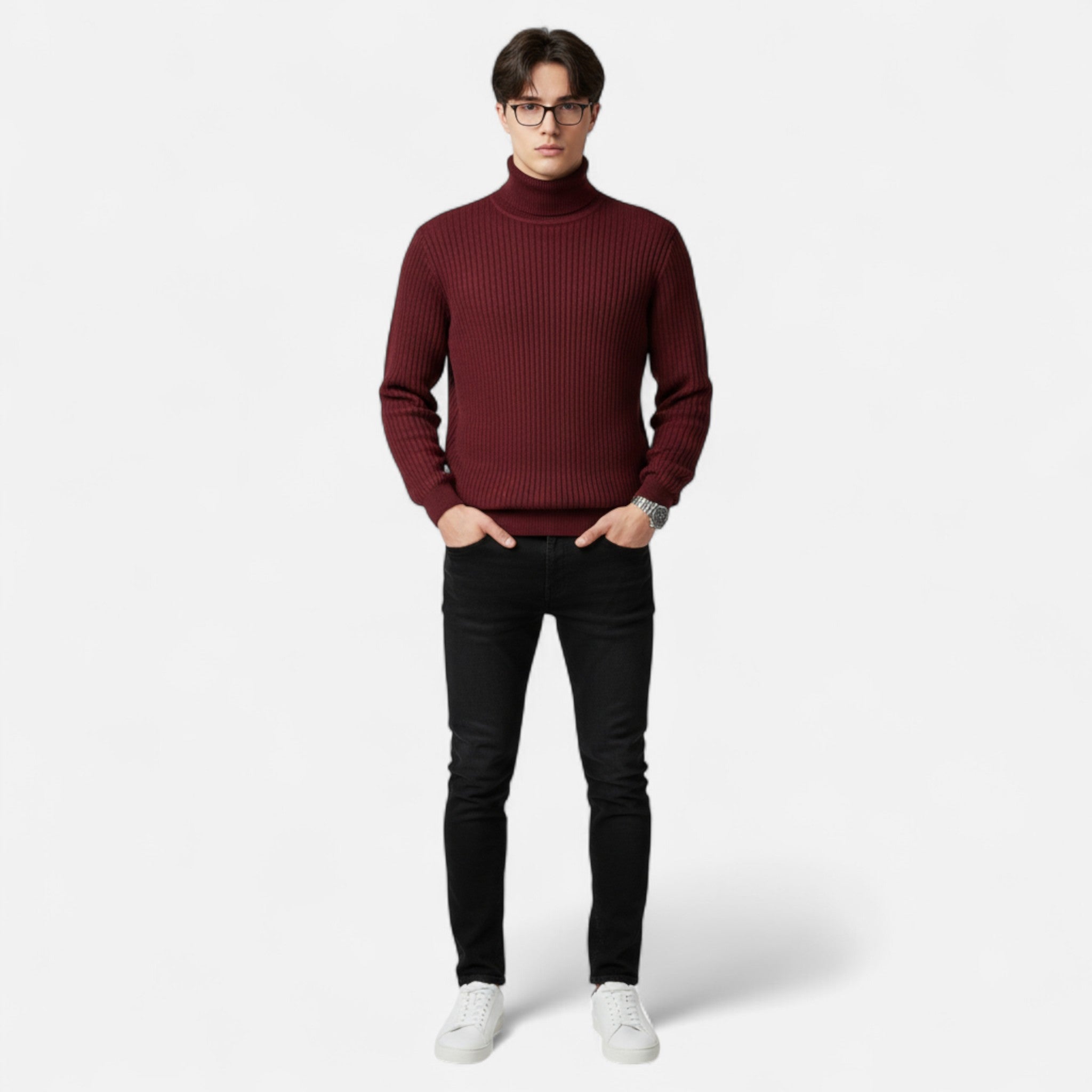 Herren Strickpullover mit Rollkragen aus Wolle