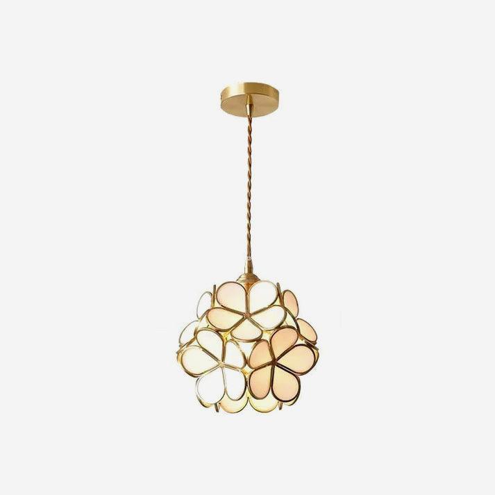 Lampadario vintage in ottone con globo in vetro floreale a 1 luce