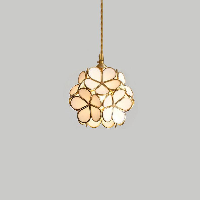 Lámpara colgante vintage de globo floral de vidrio y latón 1 luz