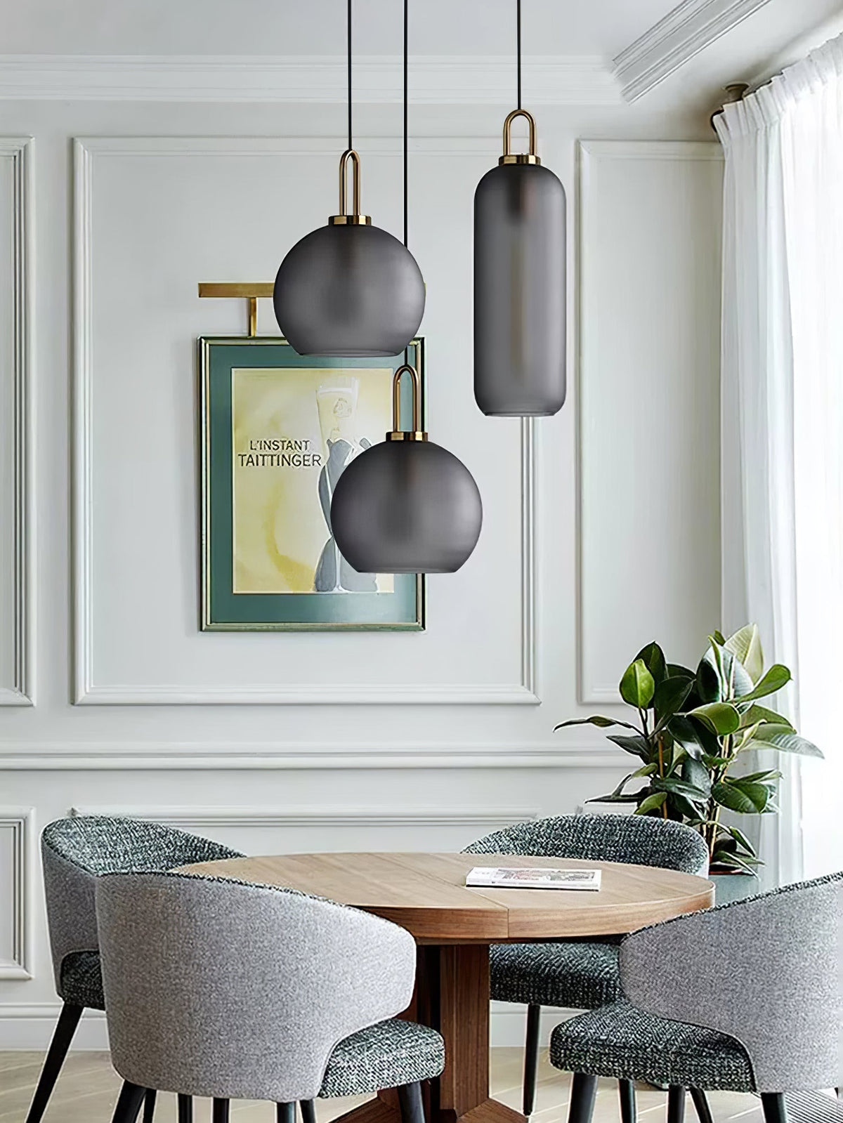 Lampadario moderno cilindrico in vetro e ottone a 1 luce