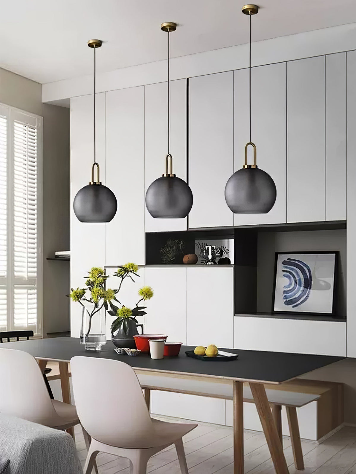 Lampadario moderno cilindrico in vetro e ottone a 1 luce