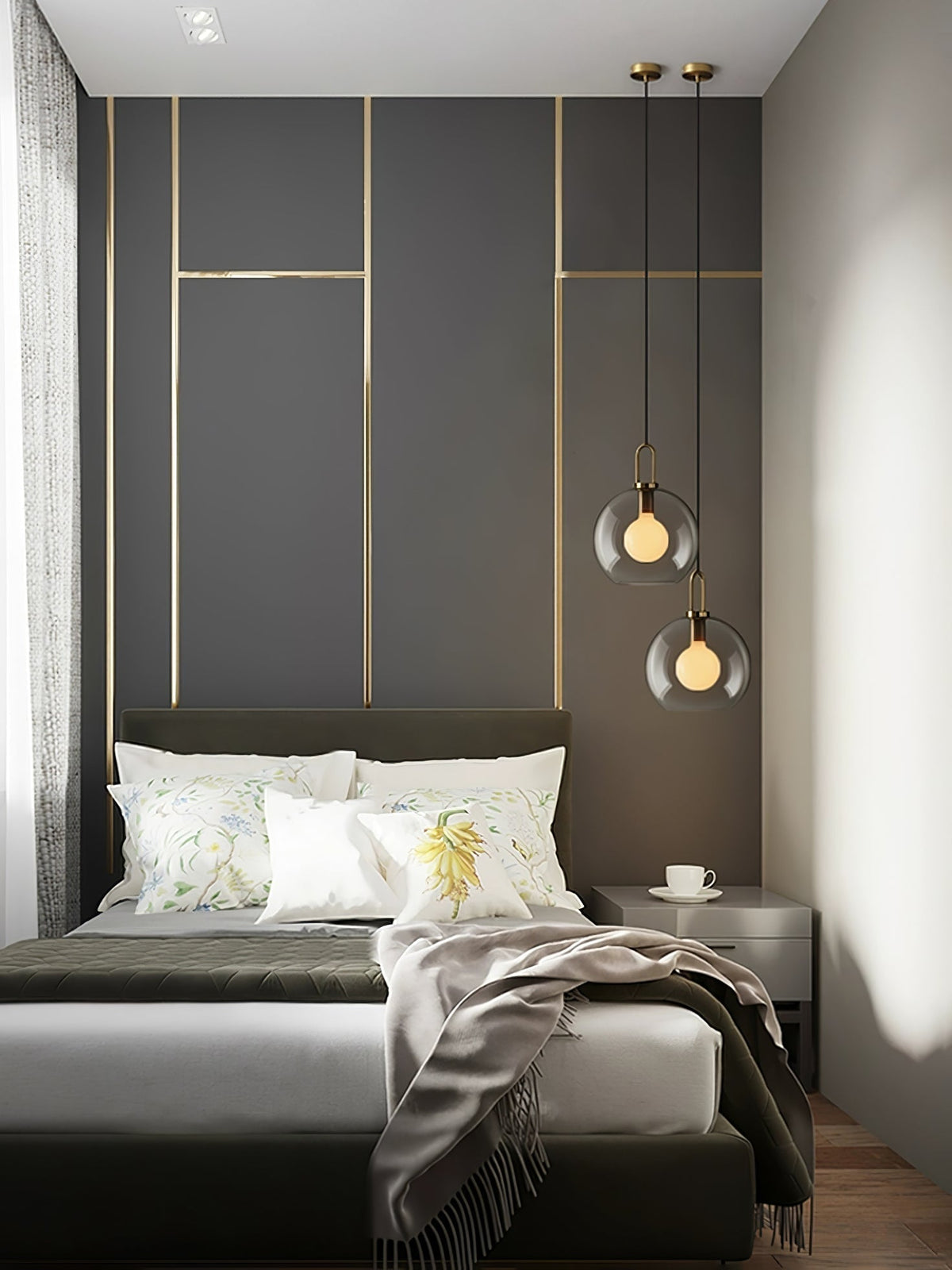Lampadario moderno cilindrico in vetro e ottone a 1 luce