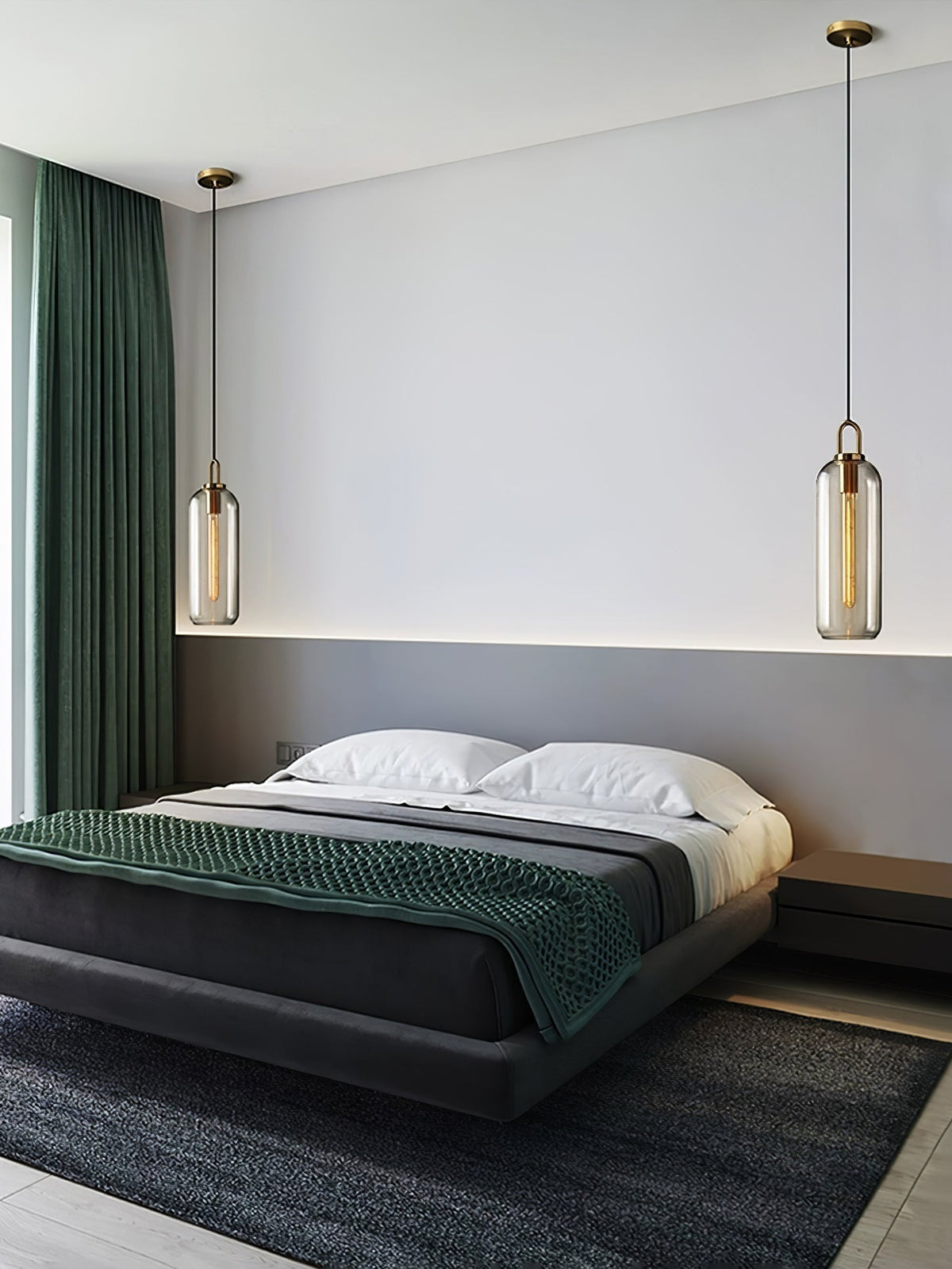 Lampadario moderno cilindrico in vetro e ottone a 1 luce