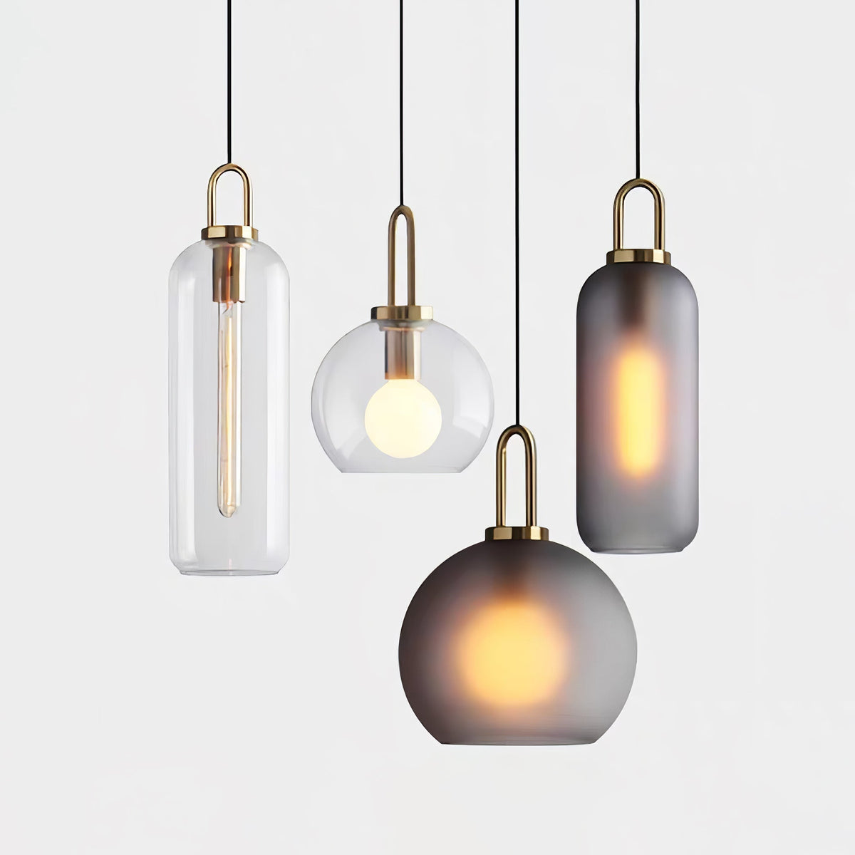 Lampadario moderno cilindrico in vetro e ottone a 1 luce