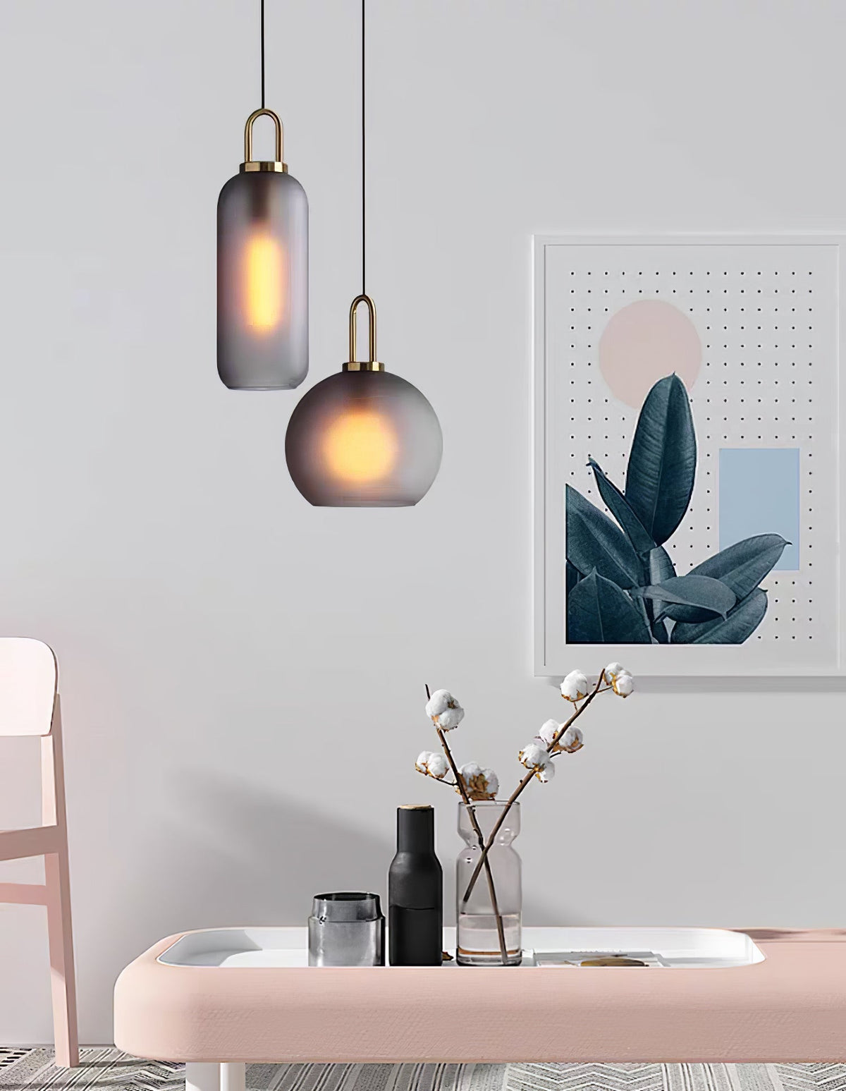 Lampadario moderno cilindrico in vetro e ottone a 1 luce