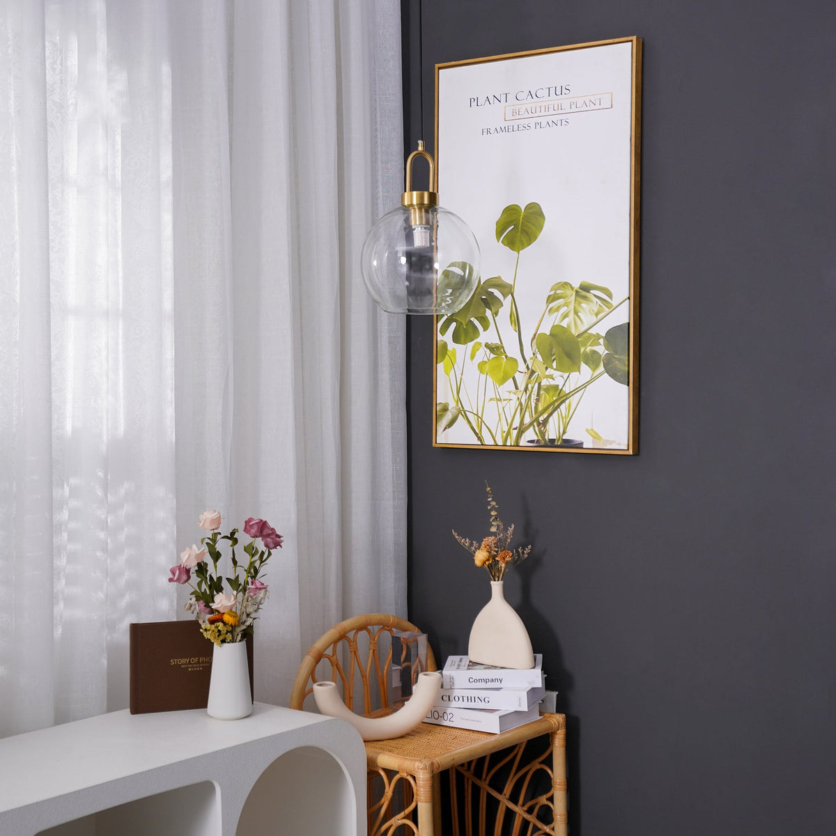 Lampadario moderno cilindrico in vetro e ottone a 1 luce