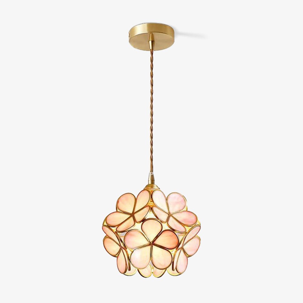 Lampadario vintage in ottone con globo in vetro floreale a 1 luce