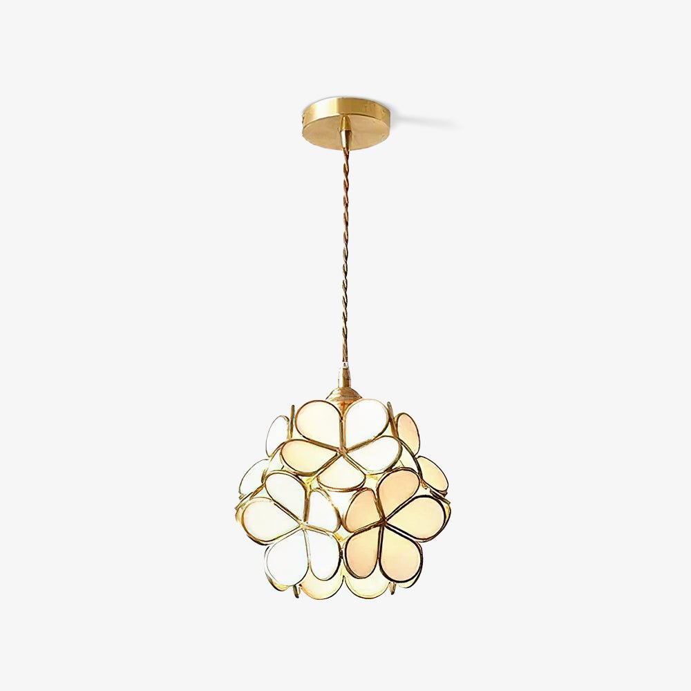 Lampadario vintage in ottone con globo in vetro floreale a 1 luce