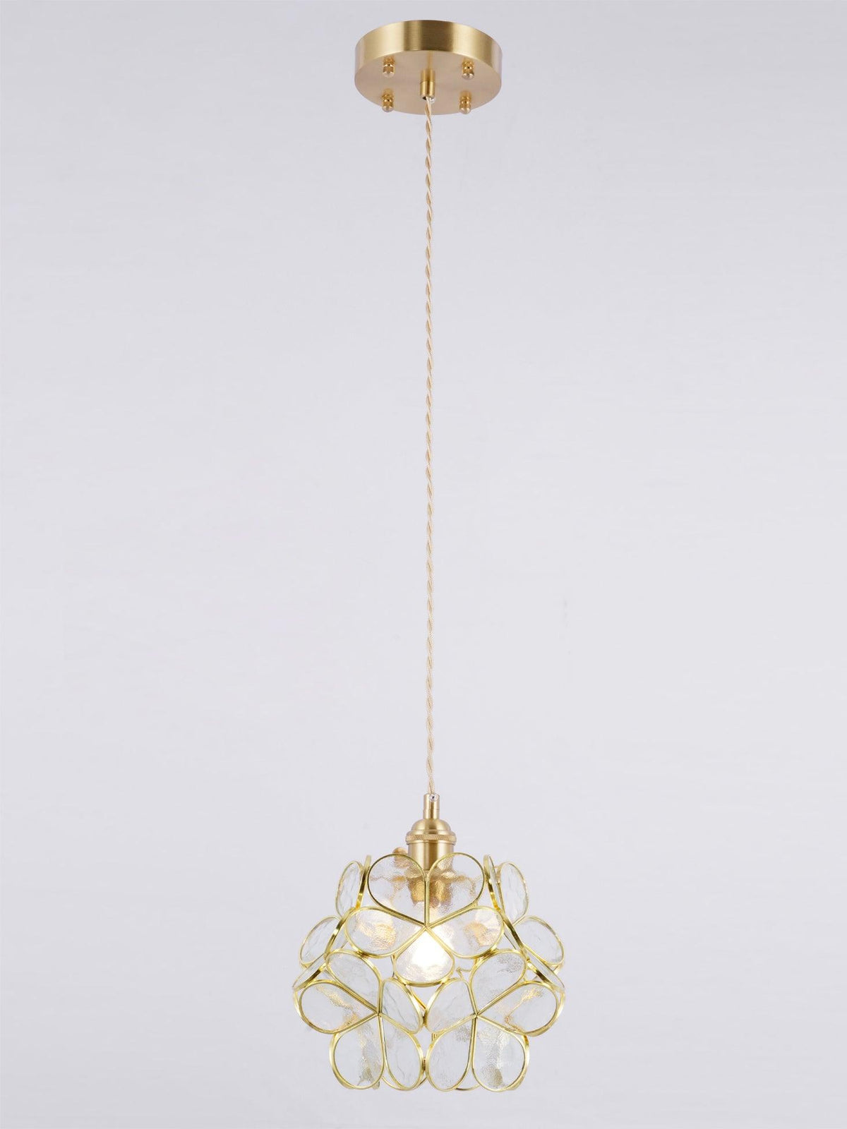 Lampadario vintage in ottone con globo in vetro floreale a 1 luce