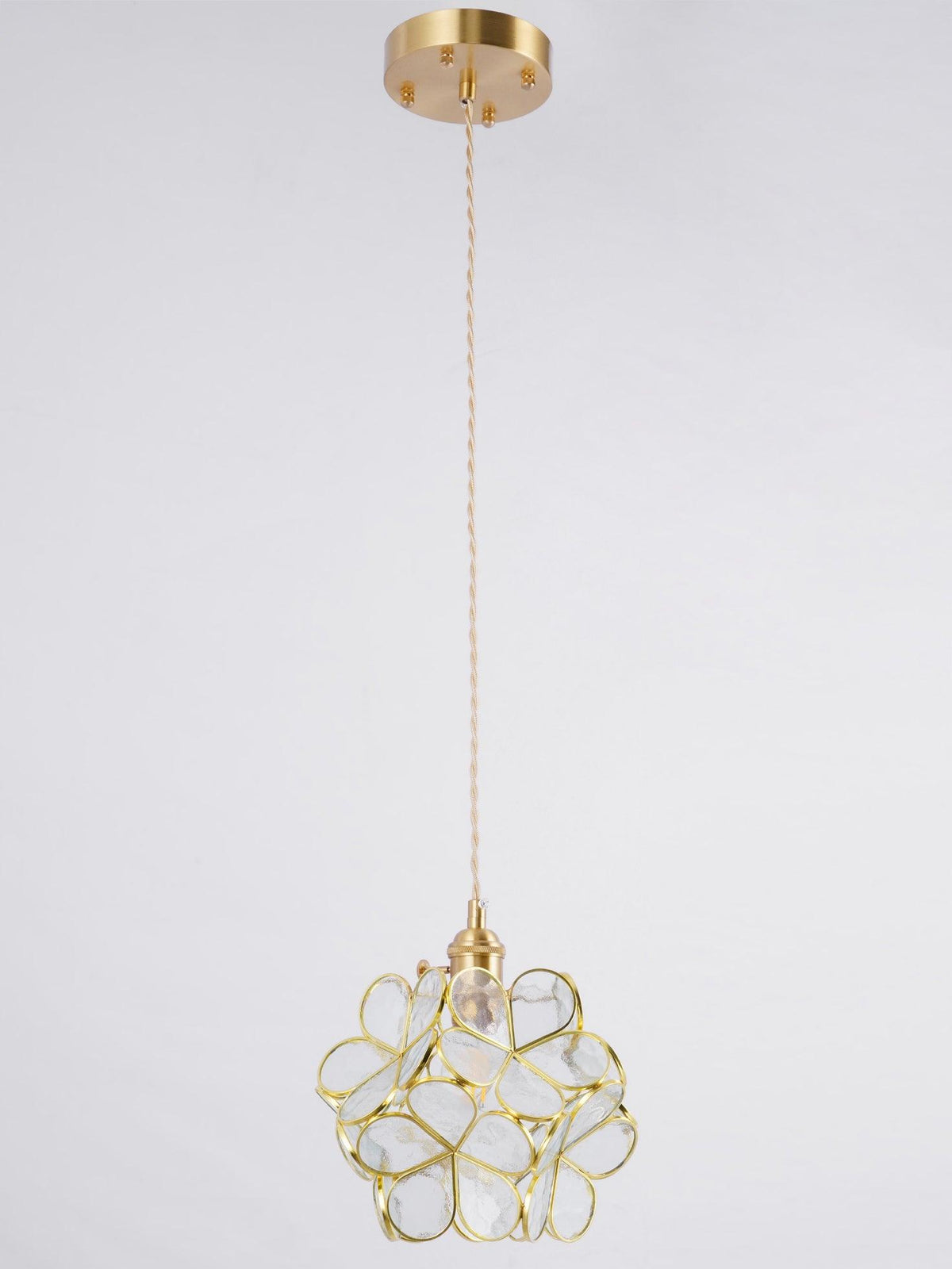 Lampadario vintage in ottone con globo in vetro floreale a 1 luce