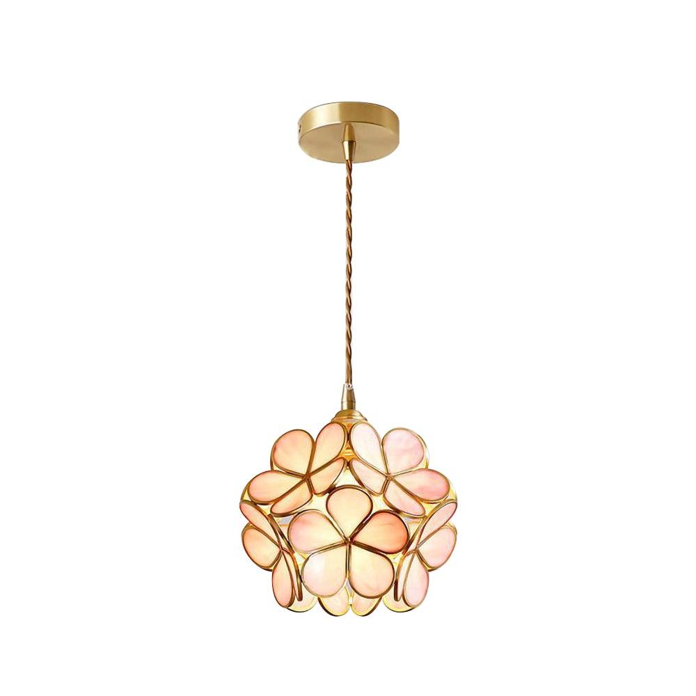 Lampadario vintage in ottone con globo in vetro floreale a 1 luce