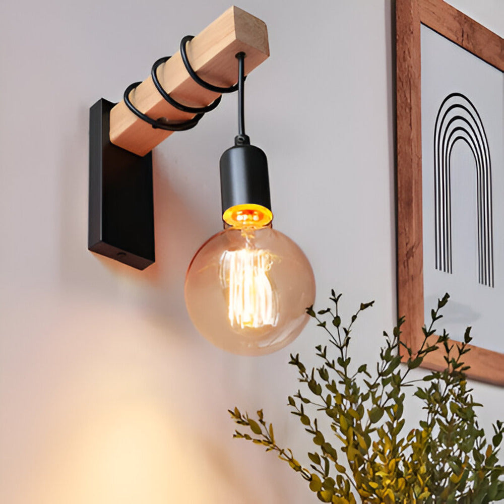 Applique da parete a sospensione rustica in legno LED 1 luce