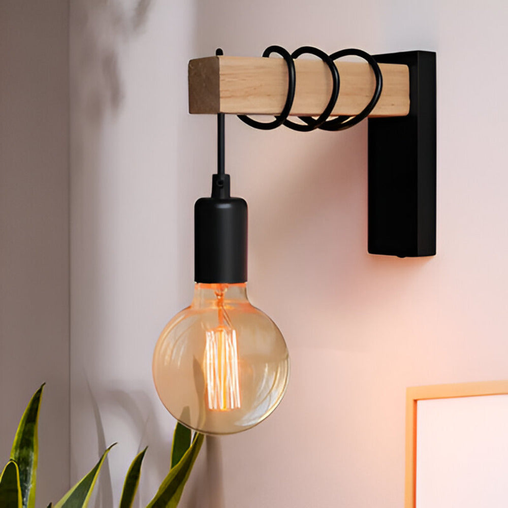 Applique da parete a sospensione rustica in legno LED 1 luce