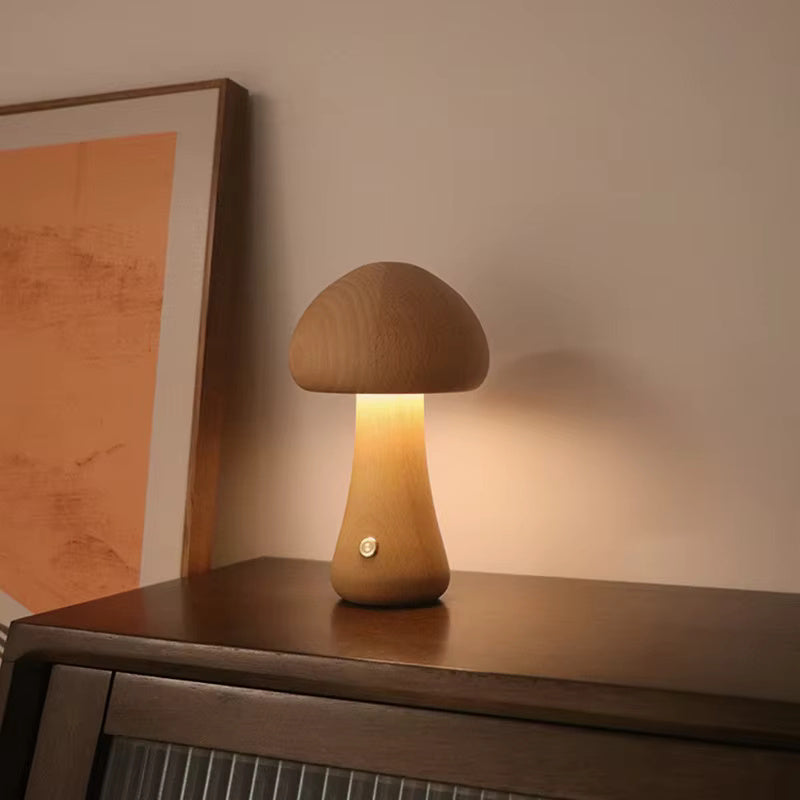 Moderne houten paddenstoel LED-tafellamp, 1-licht