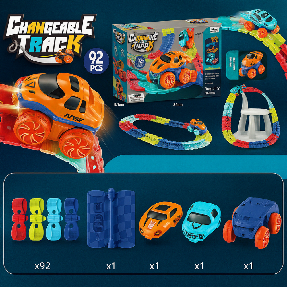 Set de pista de carreras para niños con bucle flexible, juego de acrobacias y carreras