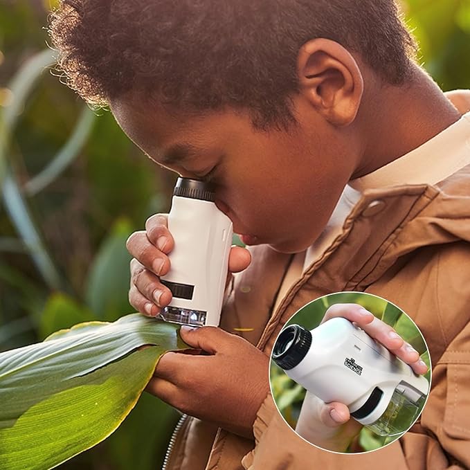 Microscopio compatto per bambini 60x-120x ingrandimento, giocattolo educativo resistente e adatto ai bambini