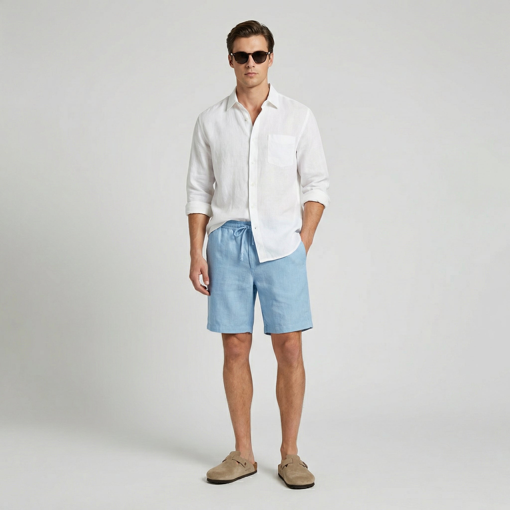 Pantaloncini estivi traspiranti in lino da uomo