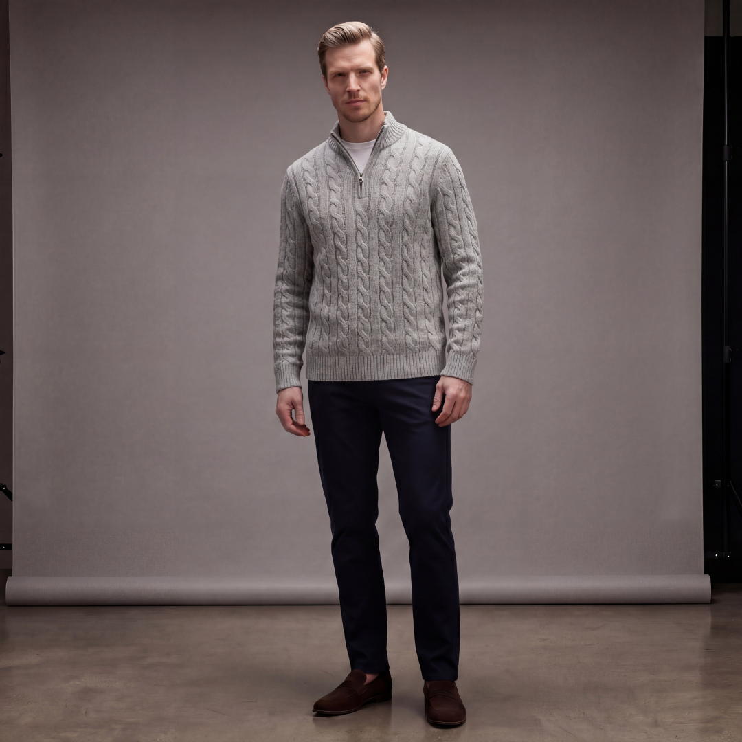 Suéter de Punto Trenzado con Cremallera Cuarto para Hombre