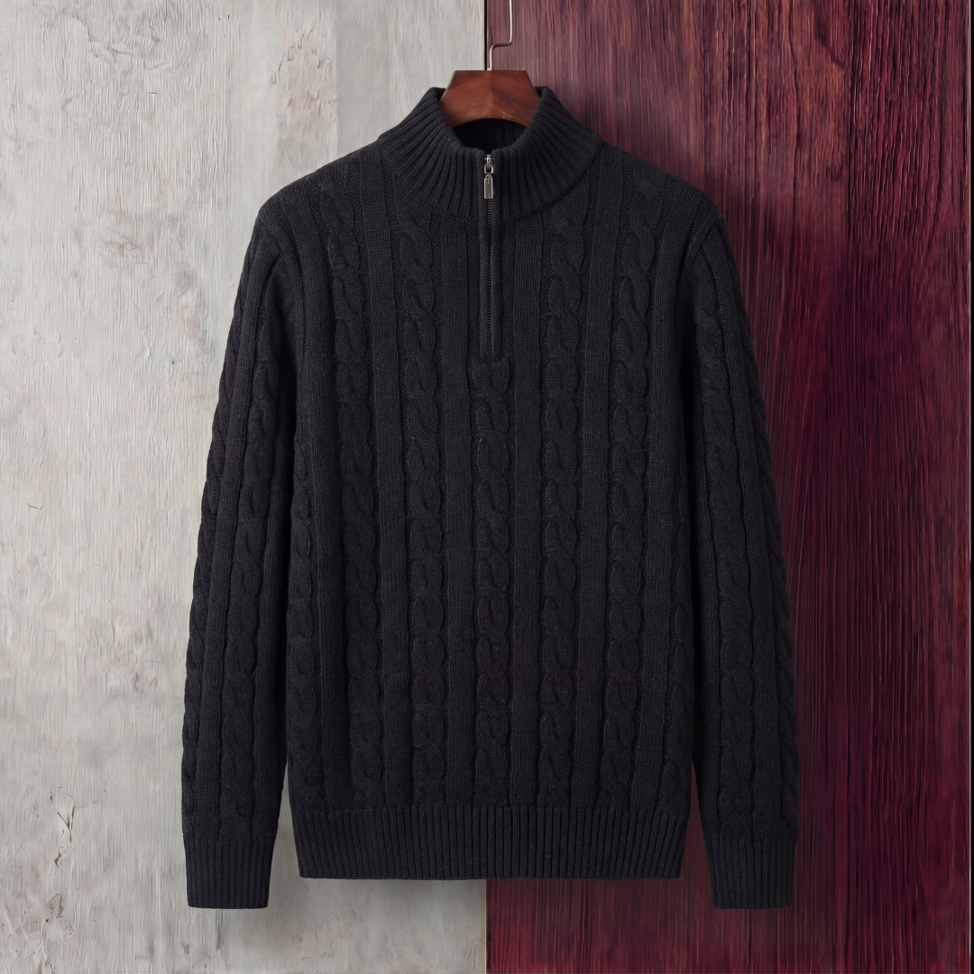 Herren Zopfmuster Pullover mit Viertel-Reißverschluss