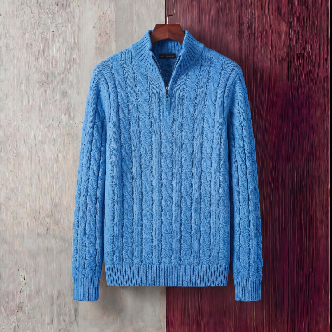 Herren Zopfmuster Pullover mit Viertel-Reißverschluss