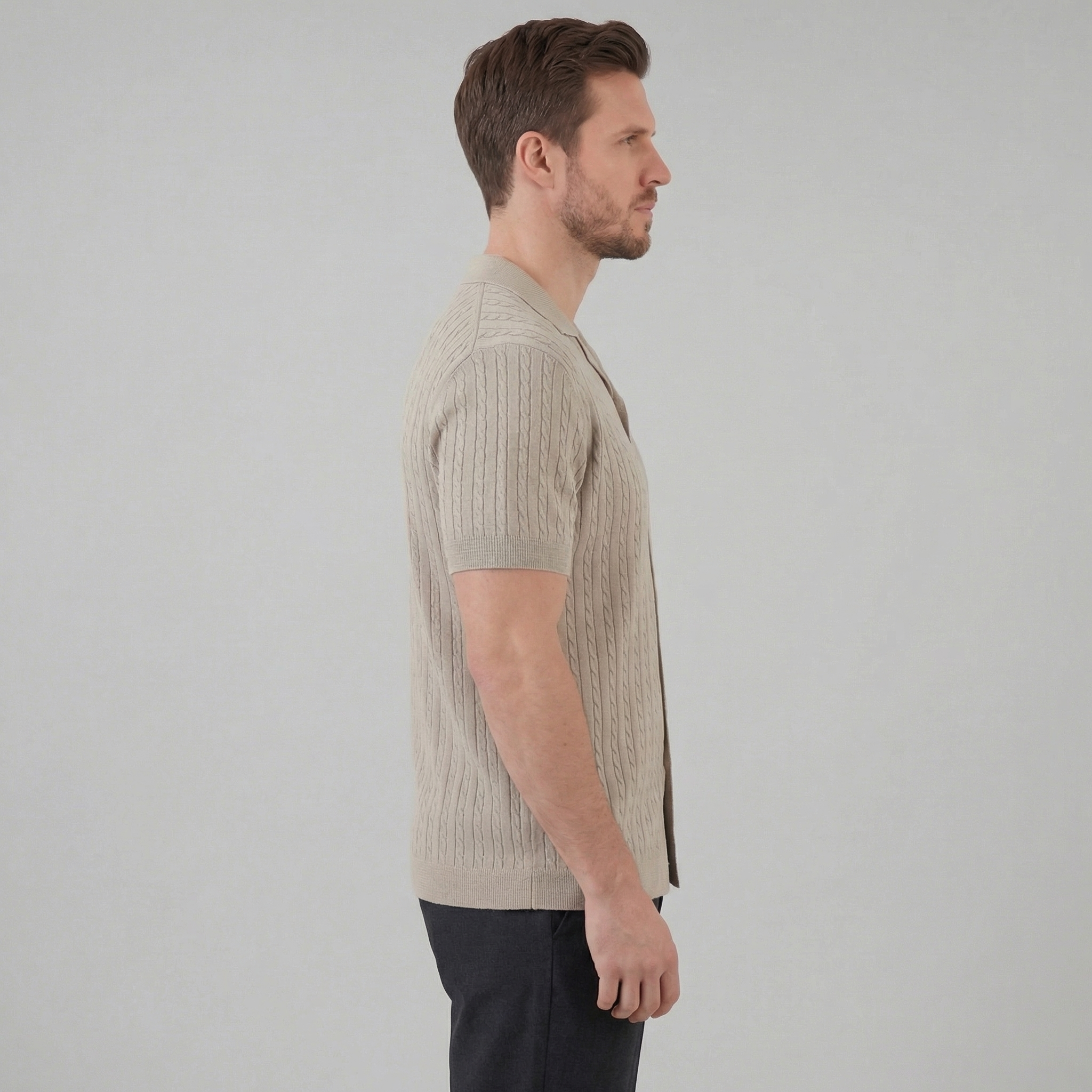 Herren Kurzarm Pullover mit Zopfmuster