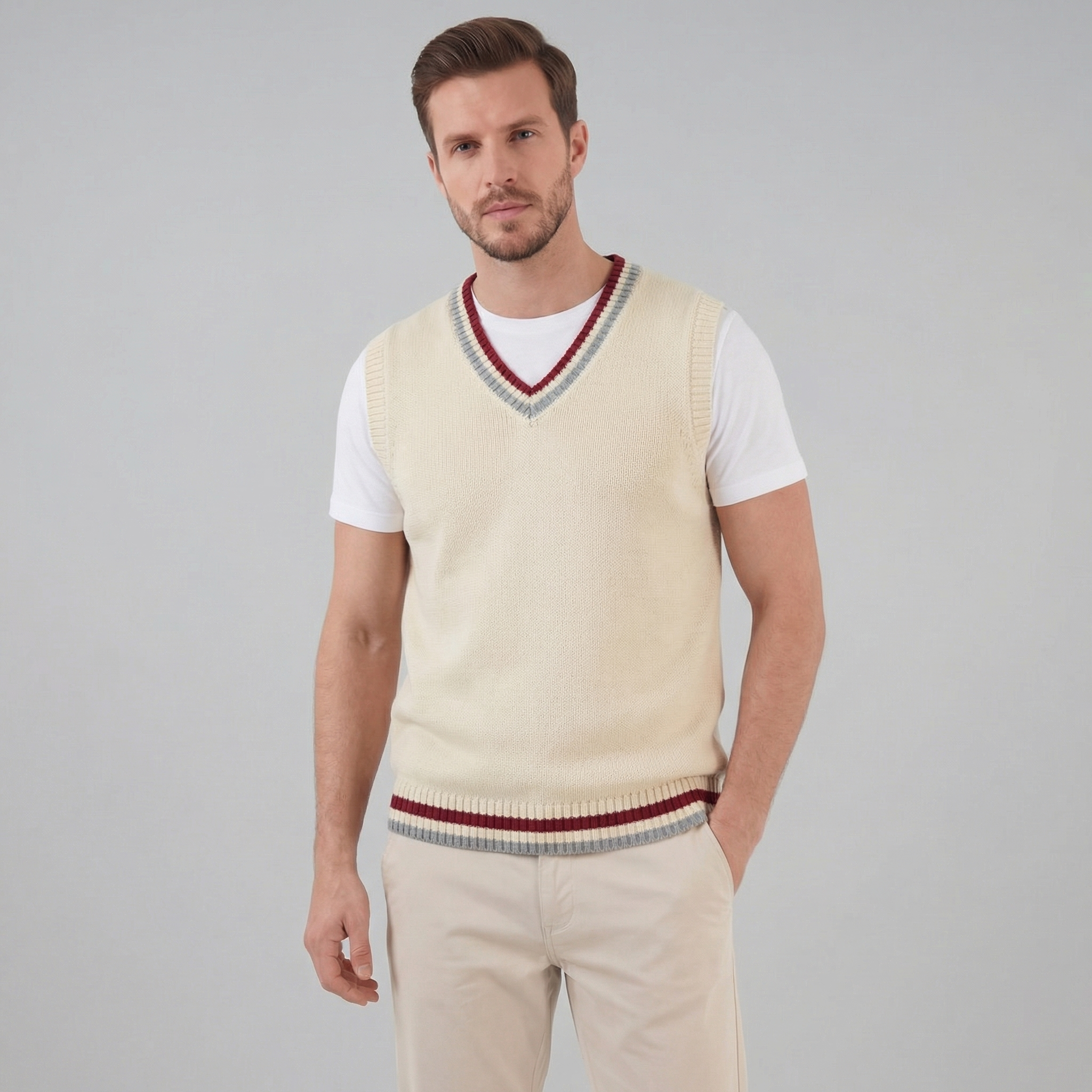 Chaleco de Punto Trenzado con Cuello en V para Hombre