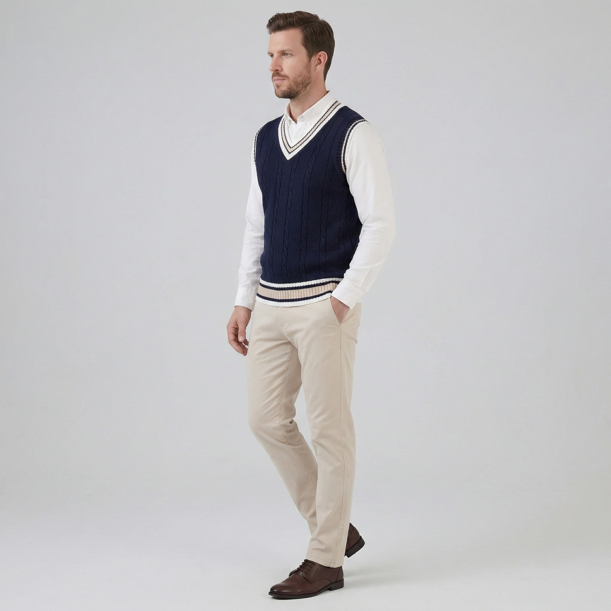 Chaleco de Punto Trenzado con Cuello en V para Hombre