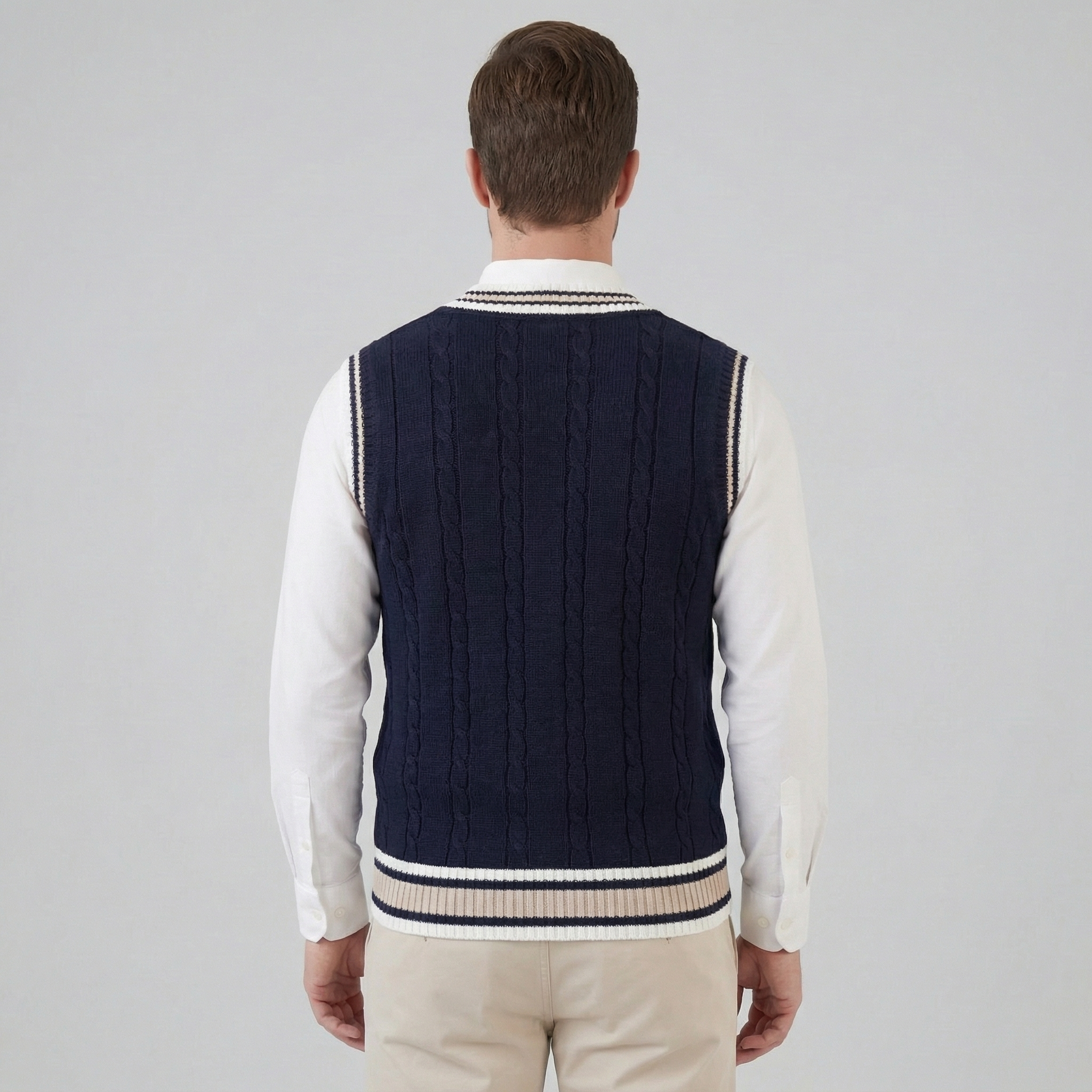 Chaleco de Punto Trenzado con Cuello en V para Hombre