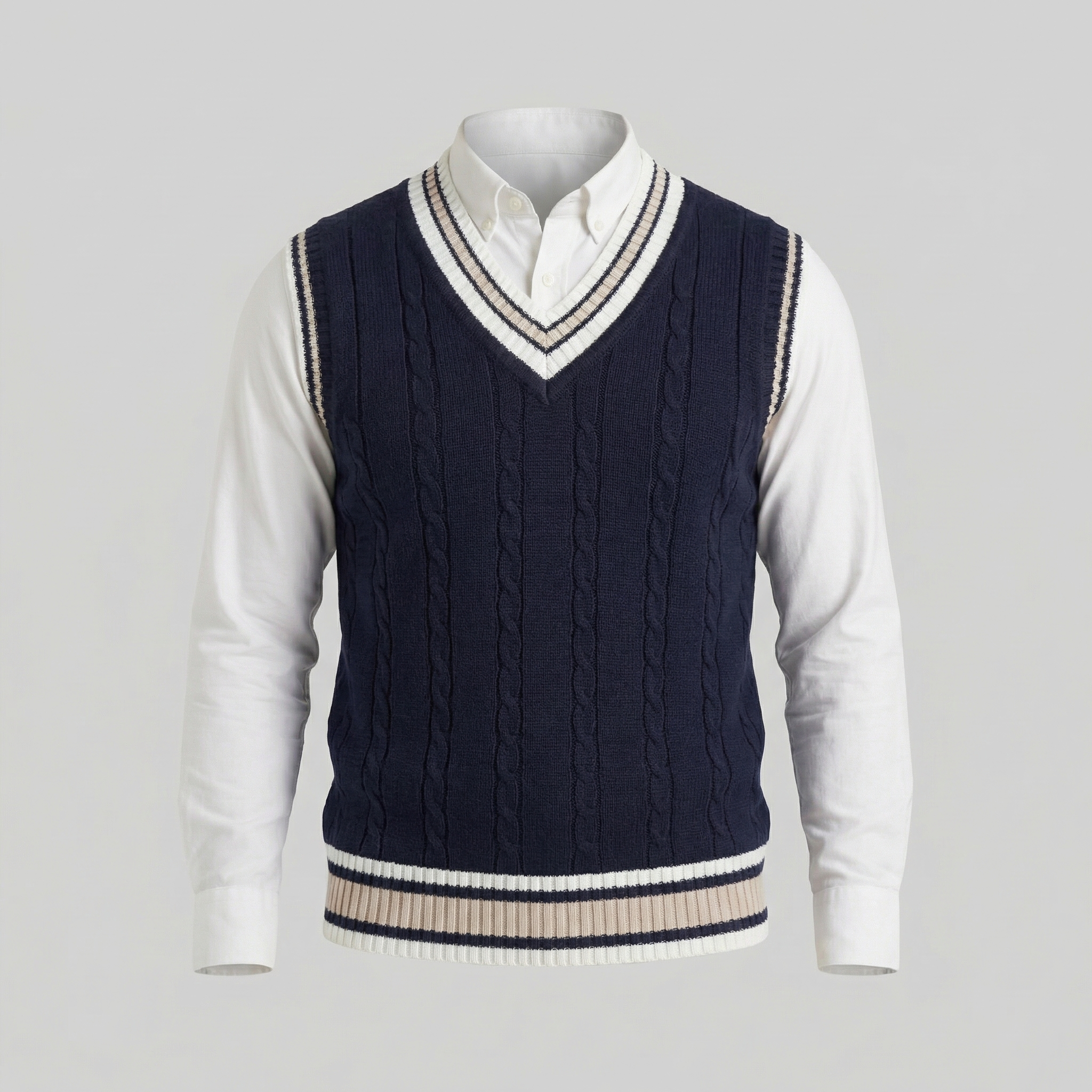 Chaleco de Punto Trenzado con Cuello en V para Hombre