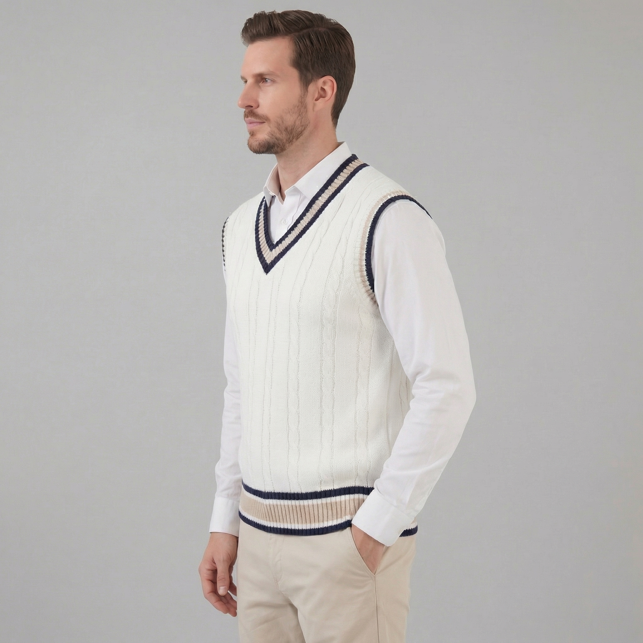 Chaleco de Punto Trenzado con Cuello en V para Hombre