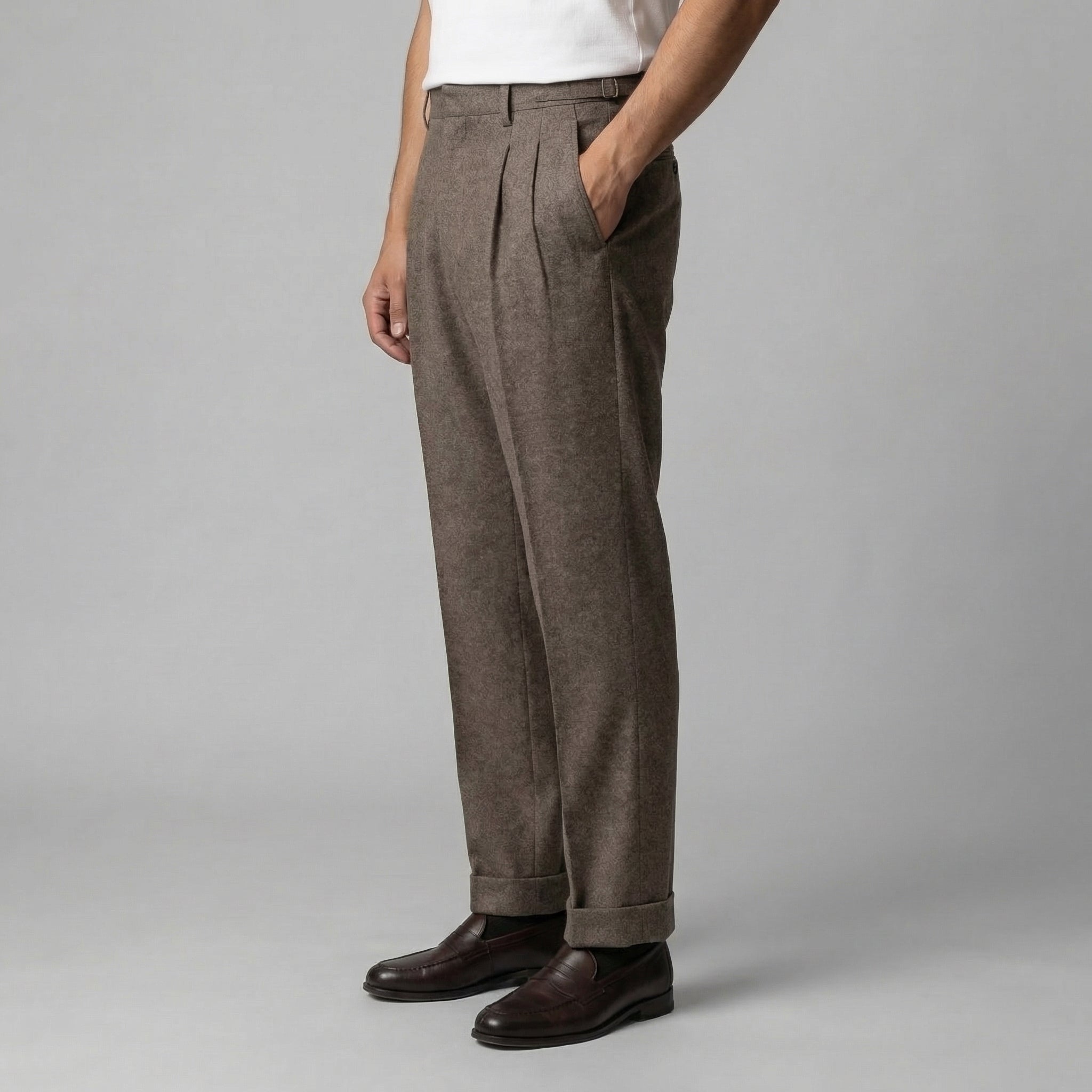 Pantaloni eleganti a gamba dritta con regolatore laterale da uomo