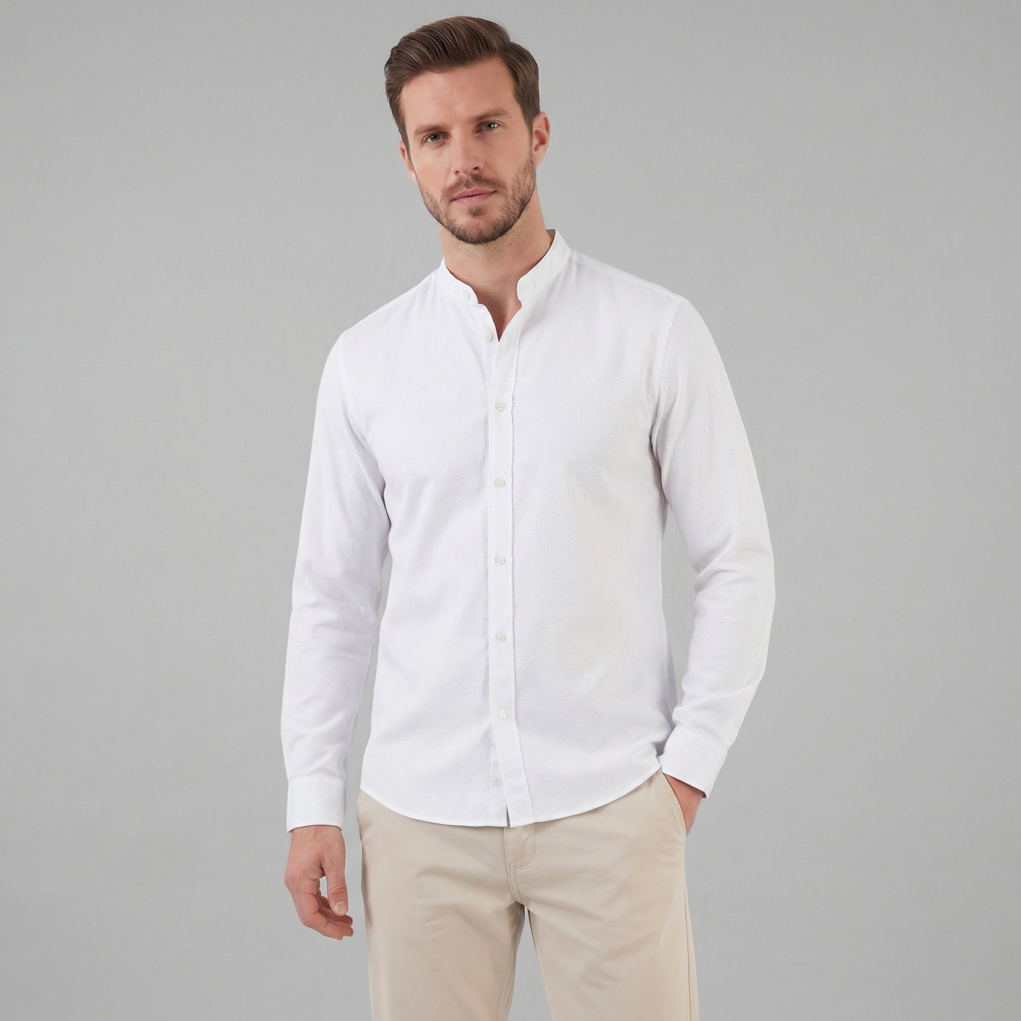 Men's Henley Collar Dress Shirt