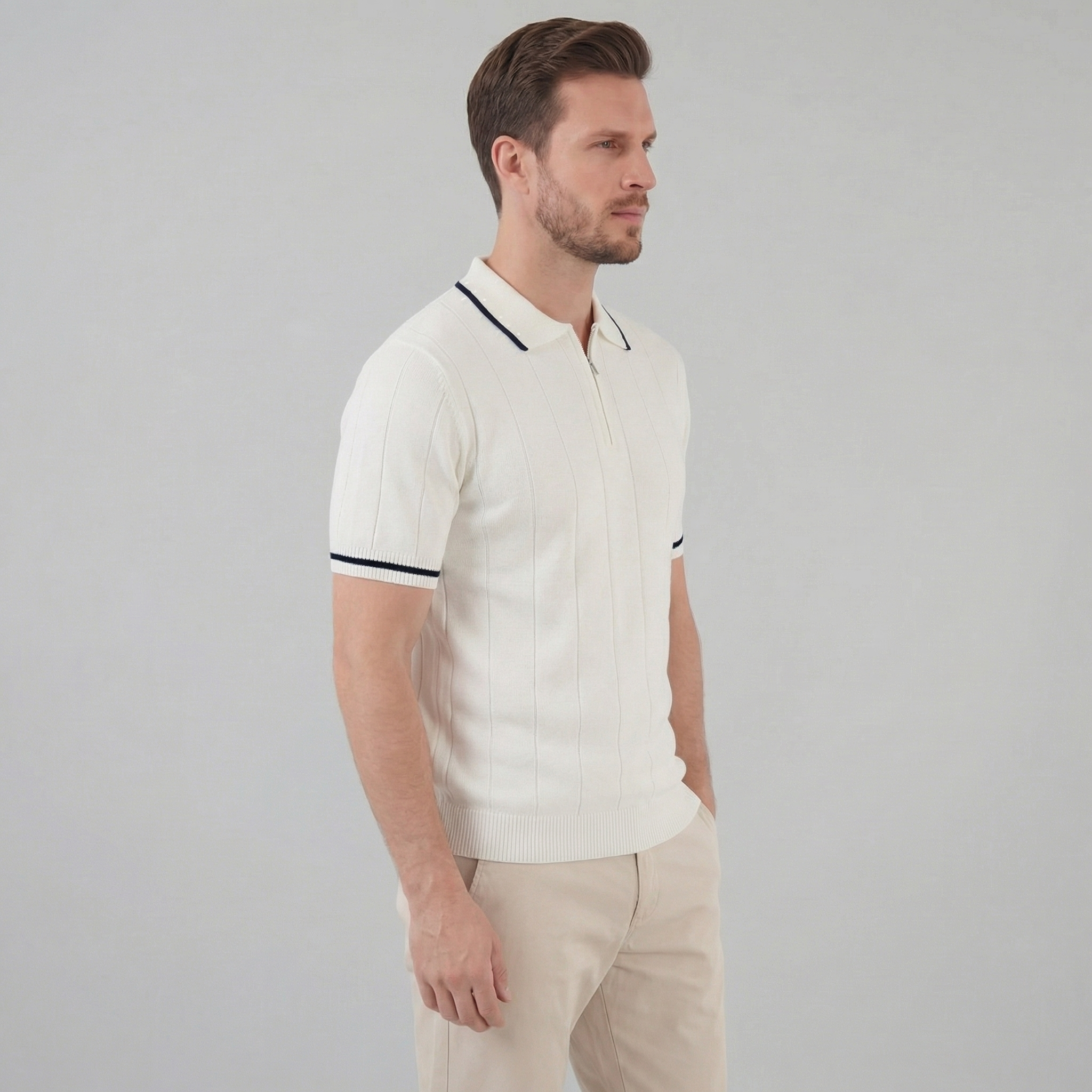 Herren Gestricktes Polohemd mit Retro-Akzenten